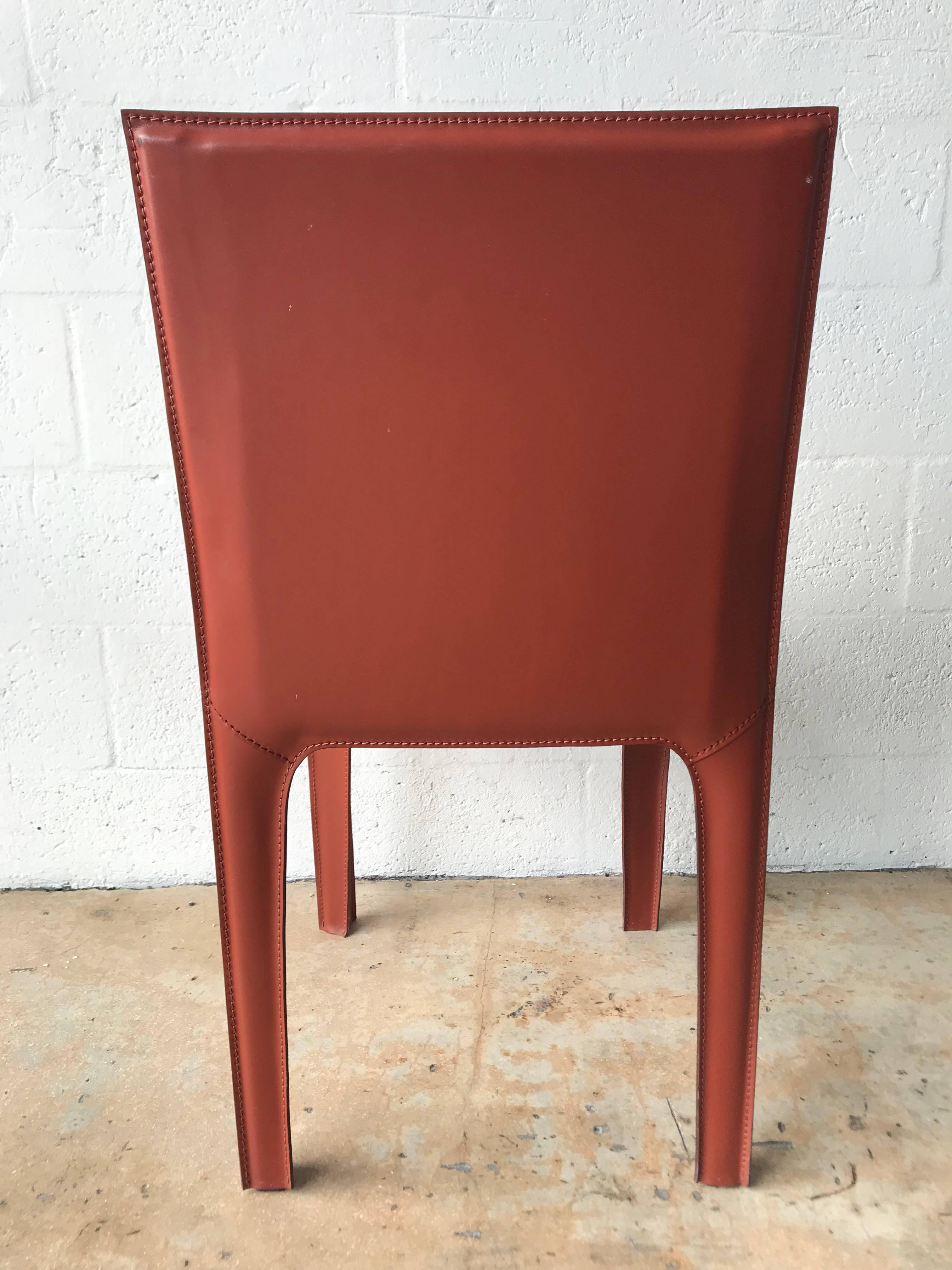 Italian Pair of Red Leather Chairs by Arper, Italy