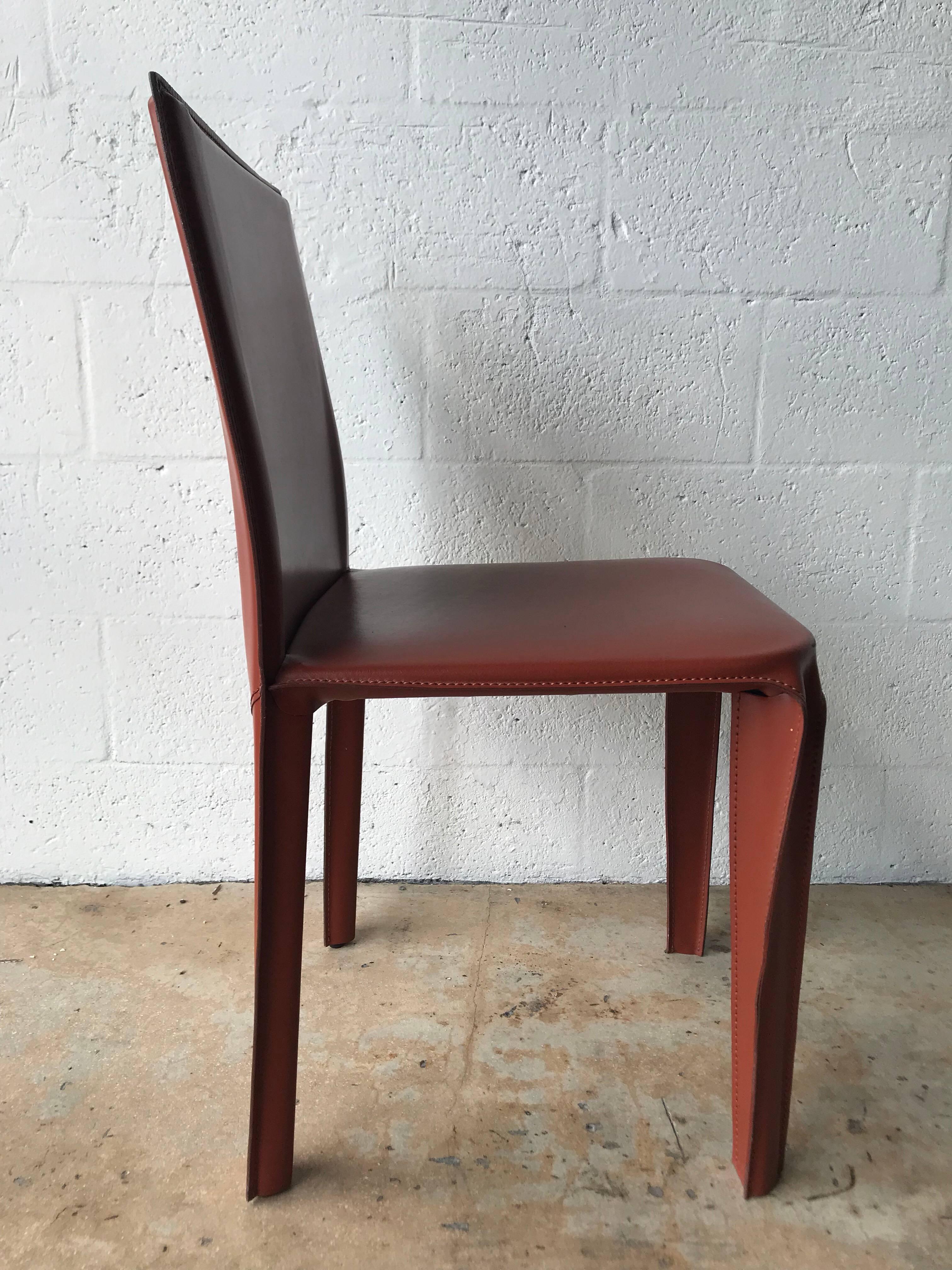 Pair of Red Leather Chairs by Arper, Italy In Excellent Condition In Miami, FL