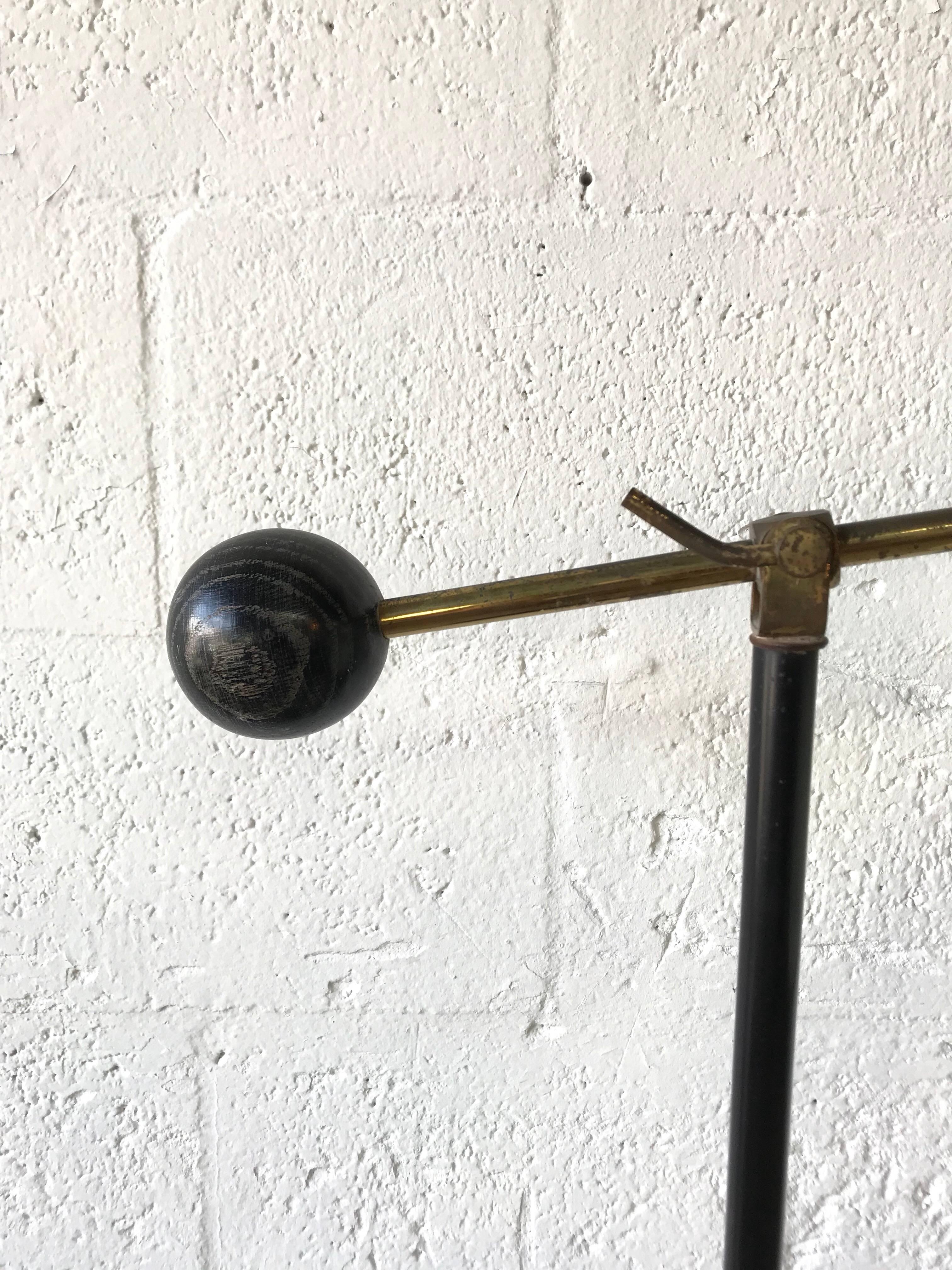 Patinated Art Deco Ebonized and Cerused Oak and Brass Adjustable Floor or Reading Lamp