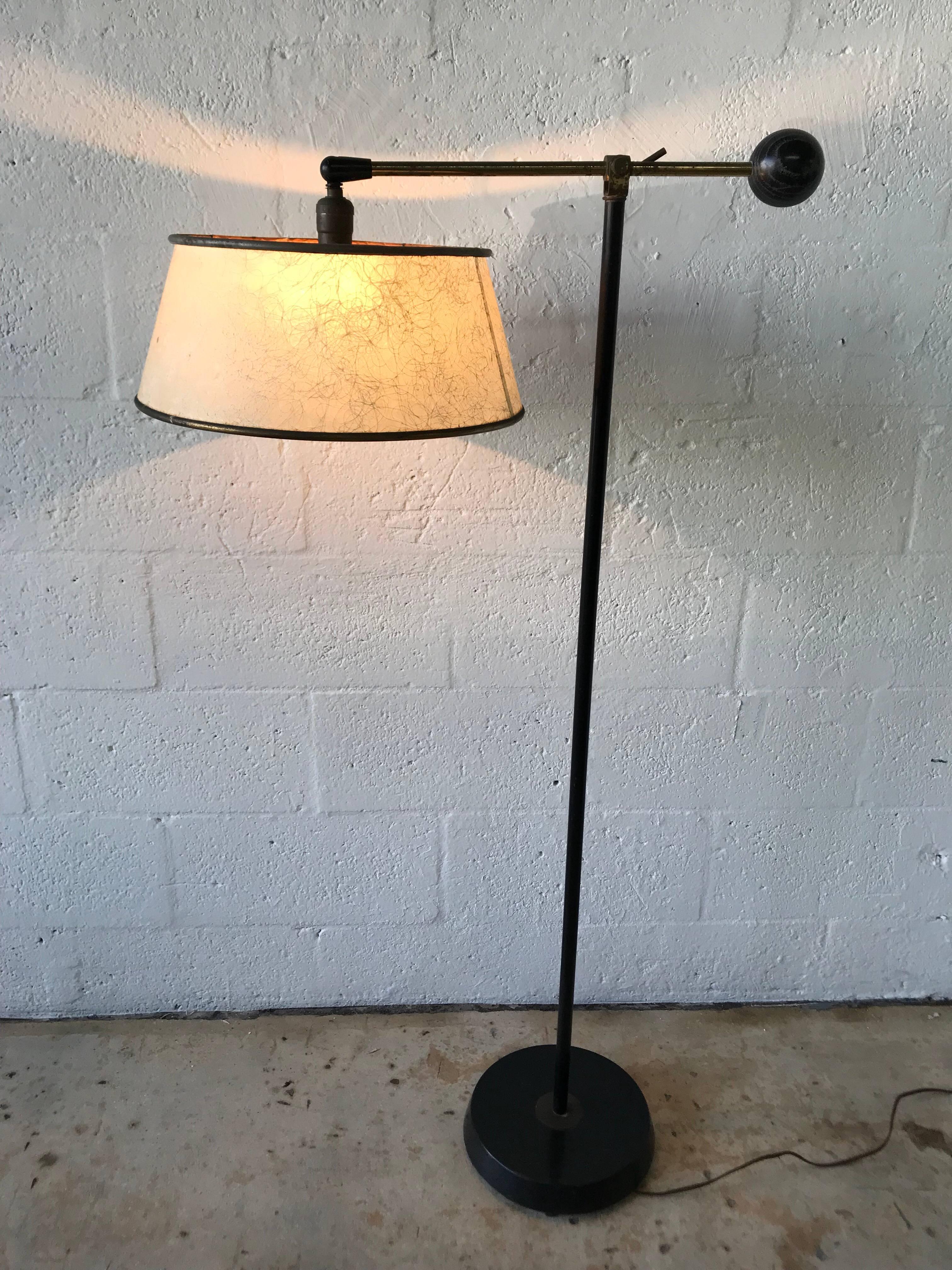 Art Deco Ebonized and Cerused Oak and Brass Adjustable Floor or Reading Lamp 3