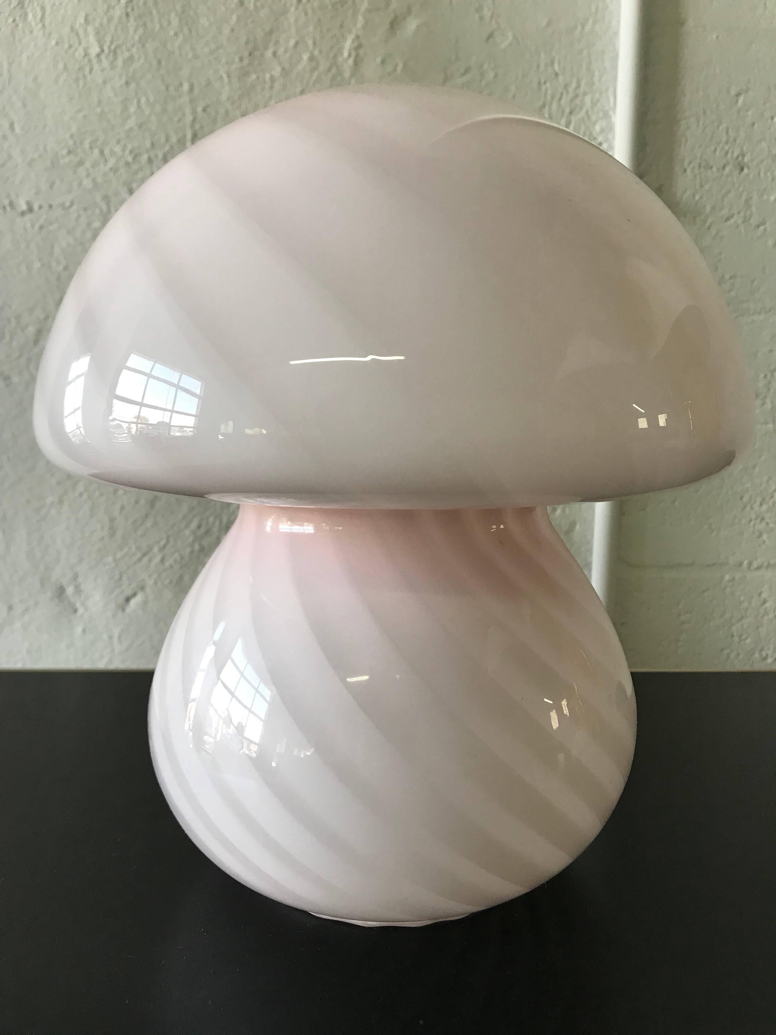 Pink swirl Murano glass mushroom lamp by Vetri.
