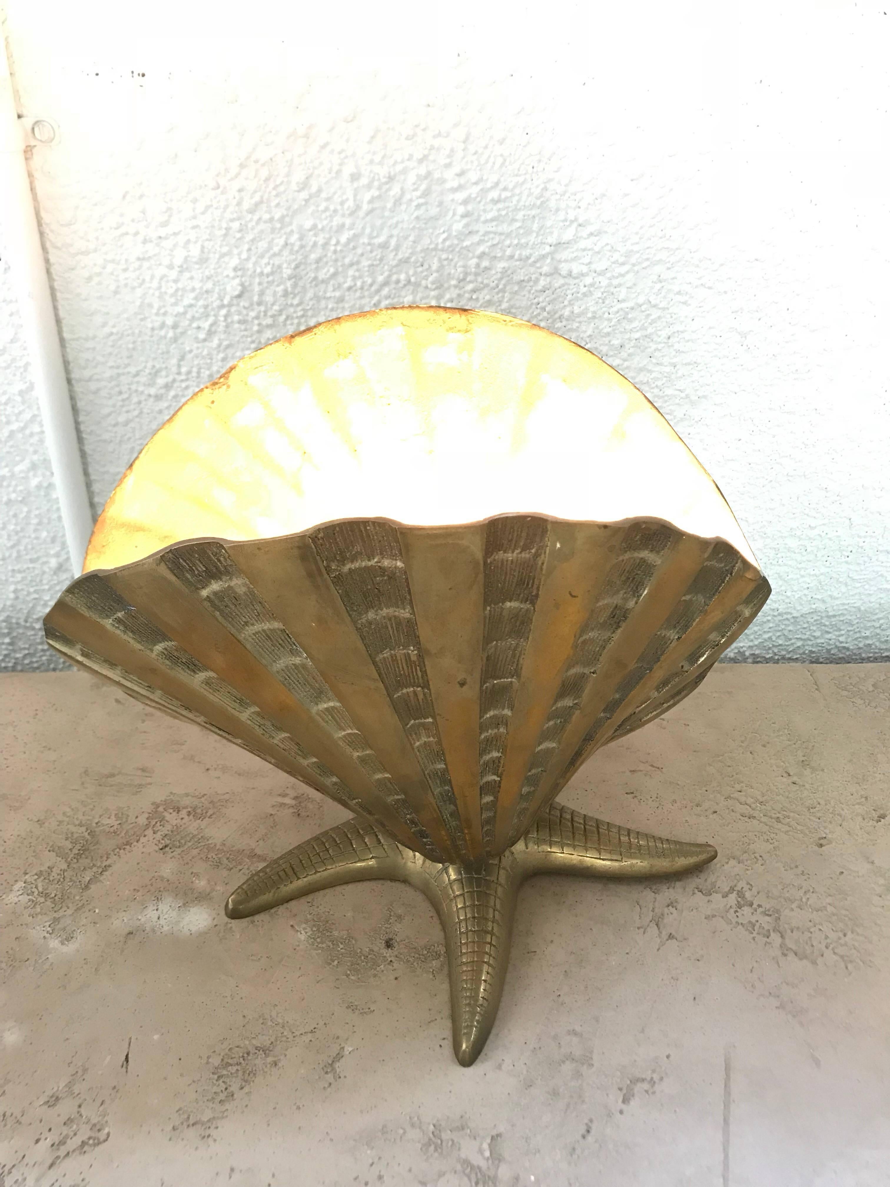 Italian Nautical Brass Shell and Starfish Motif Lamp