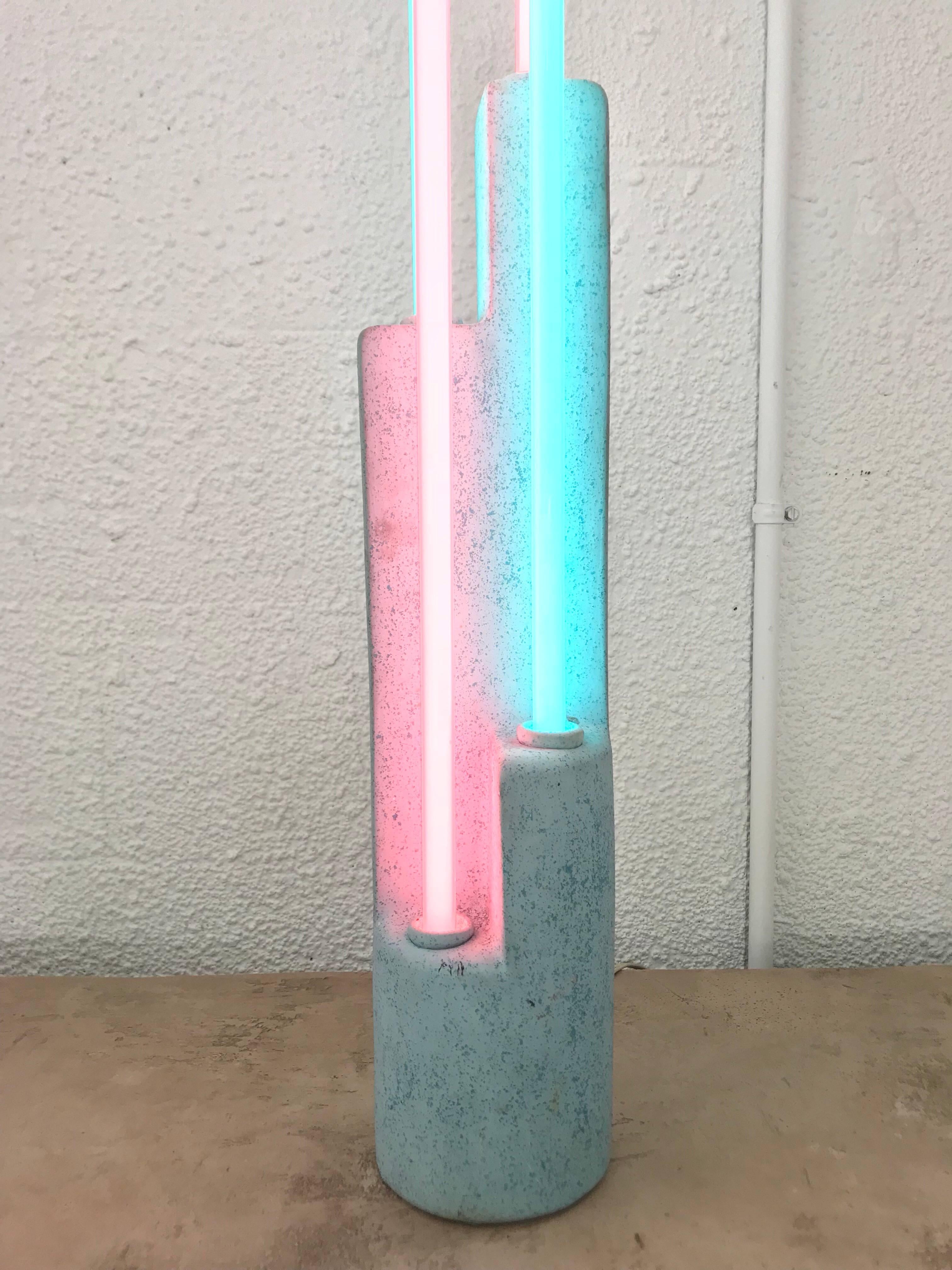Post-Modern Postmodern Neon and Ceramic Sculpture Lamp