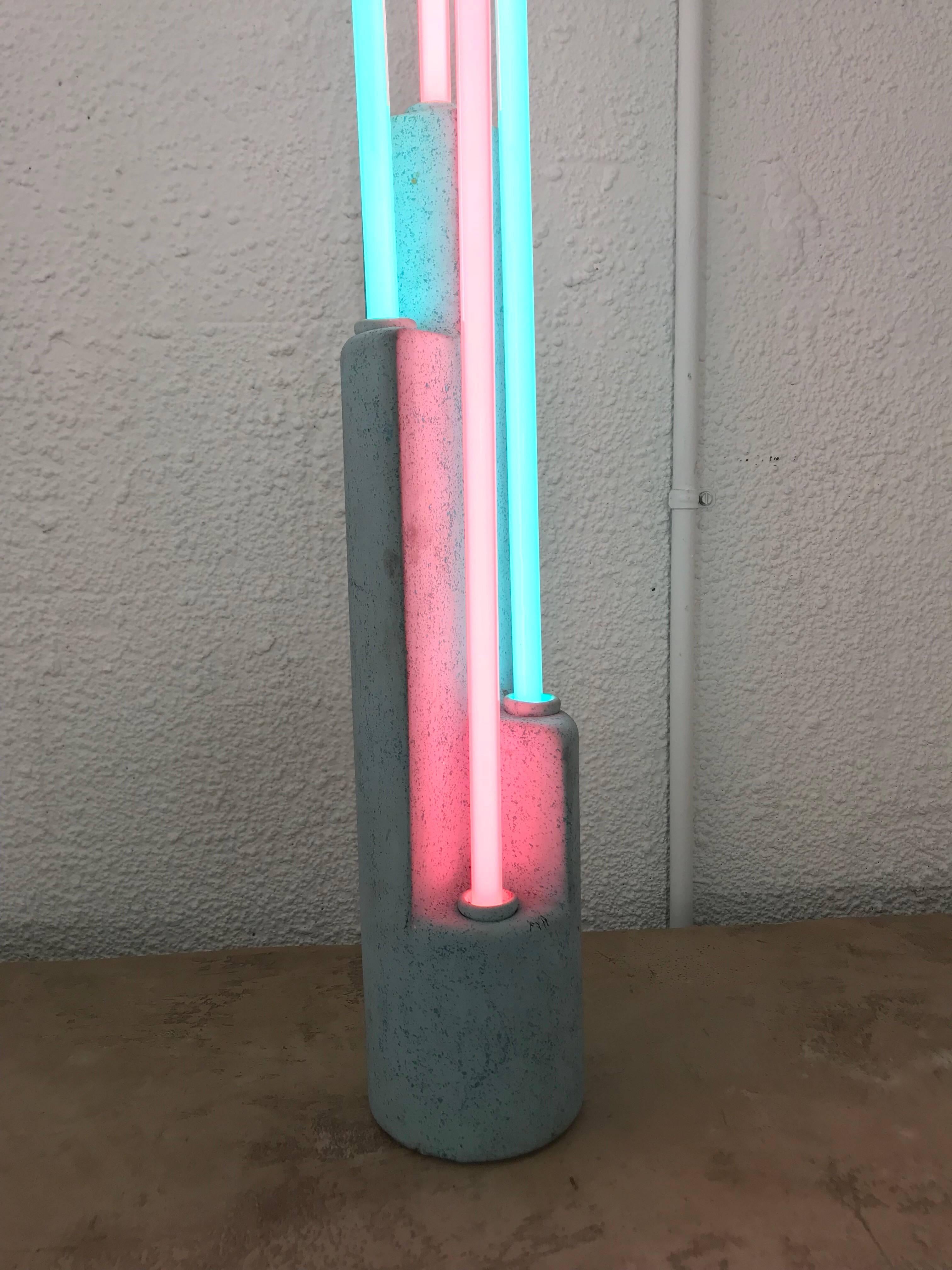 American Postmodern Neon and Ceramic Sculpture Lamp