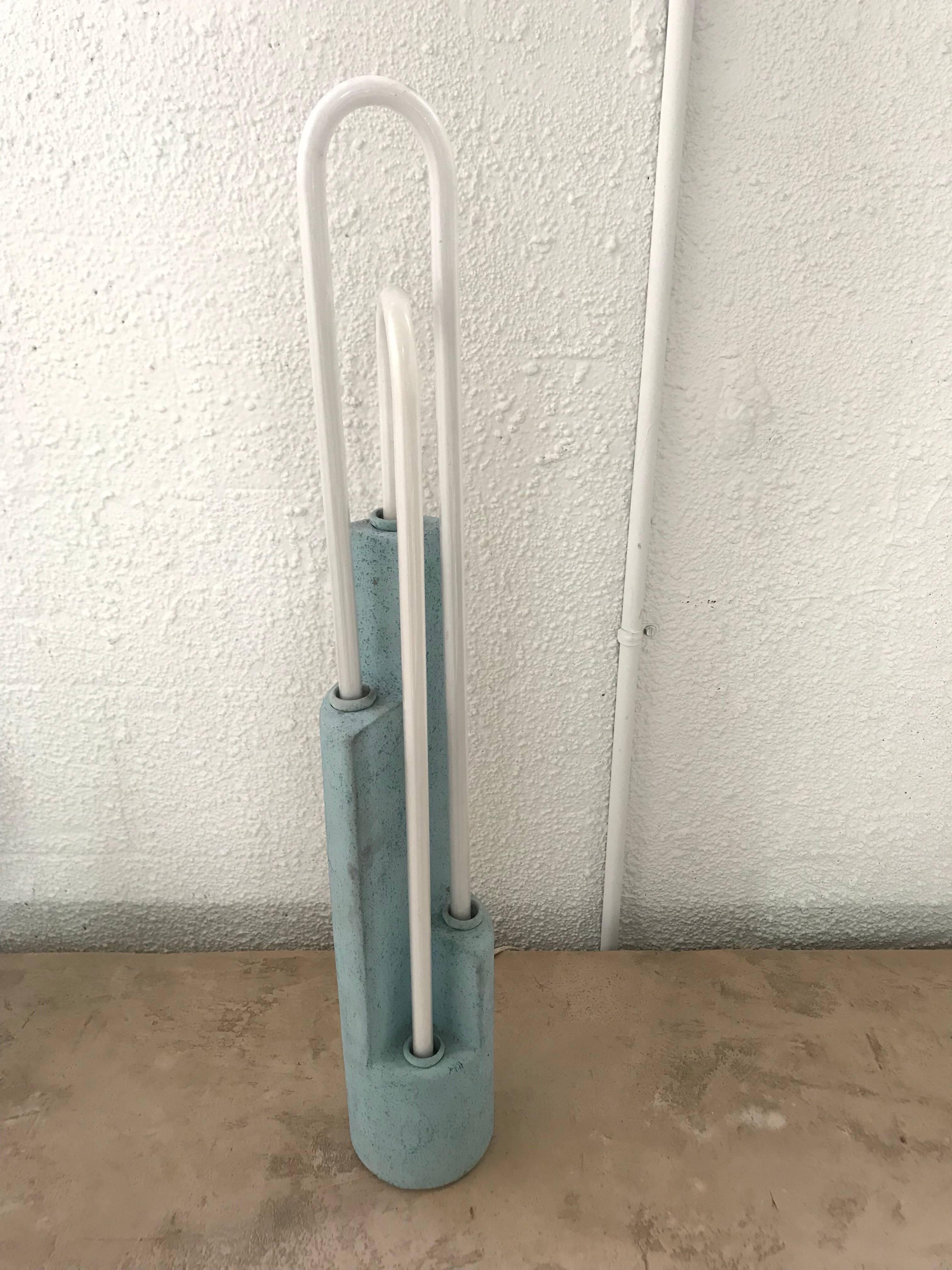Glazed Postmodern Neon and Ceramic Sculpture Lamp