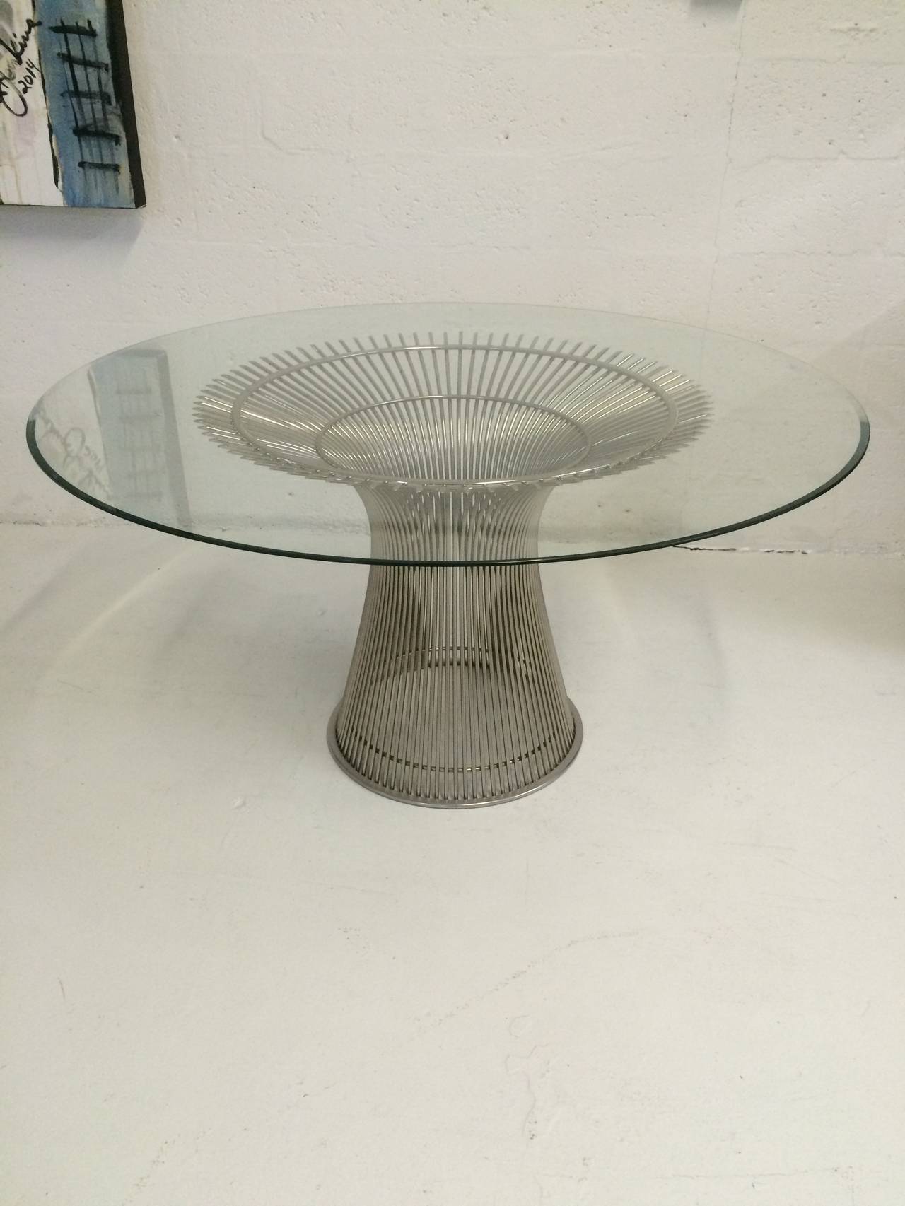 Nickel plated steel and glass dining table designed by Warren Platner for Knoll Int.