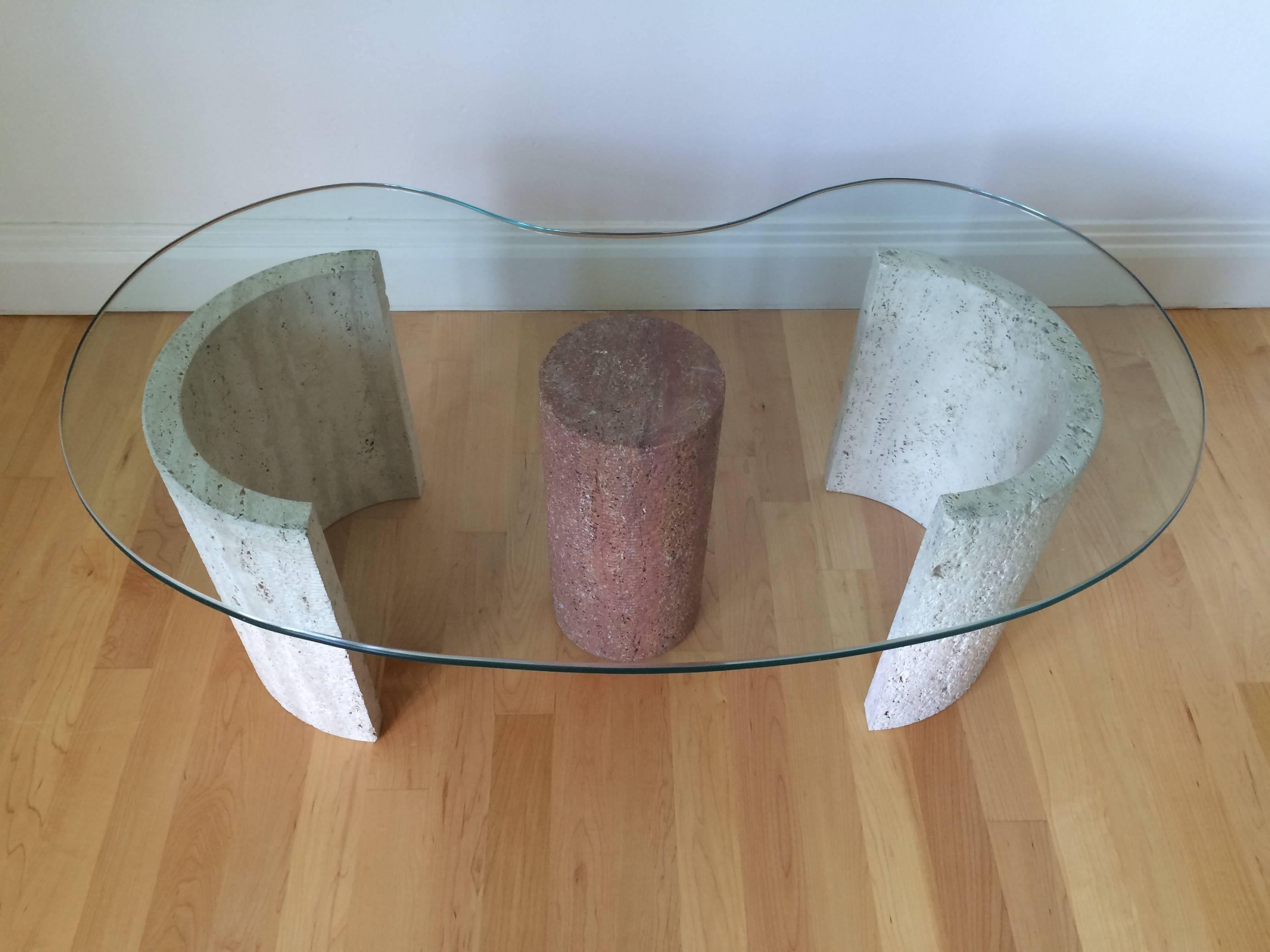Travertine and glass coffee table, Italy.