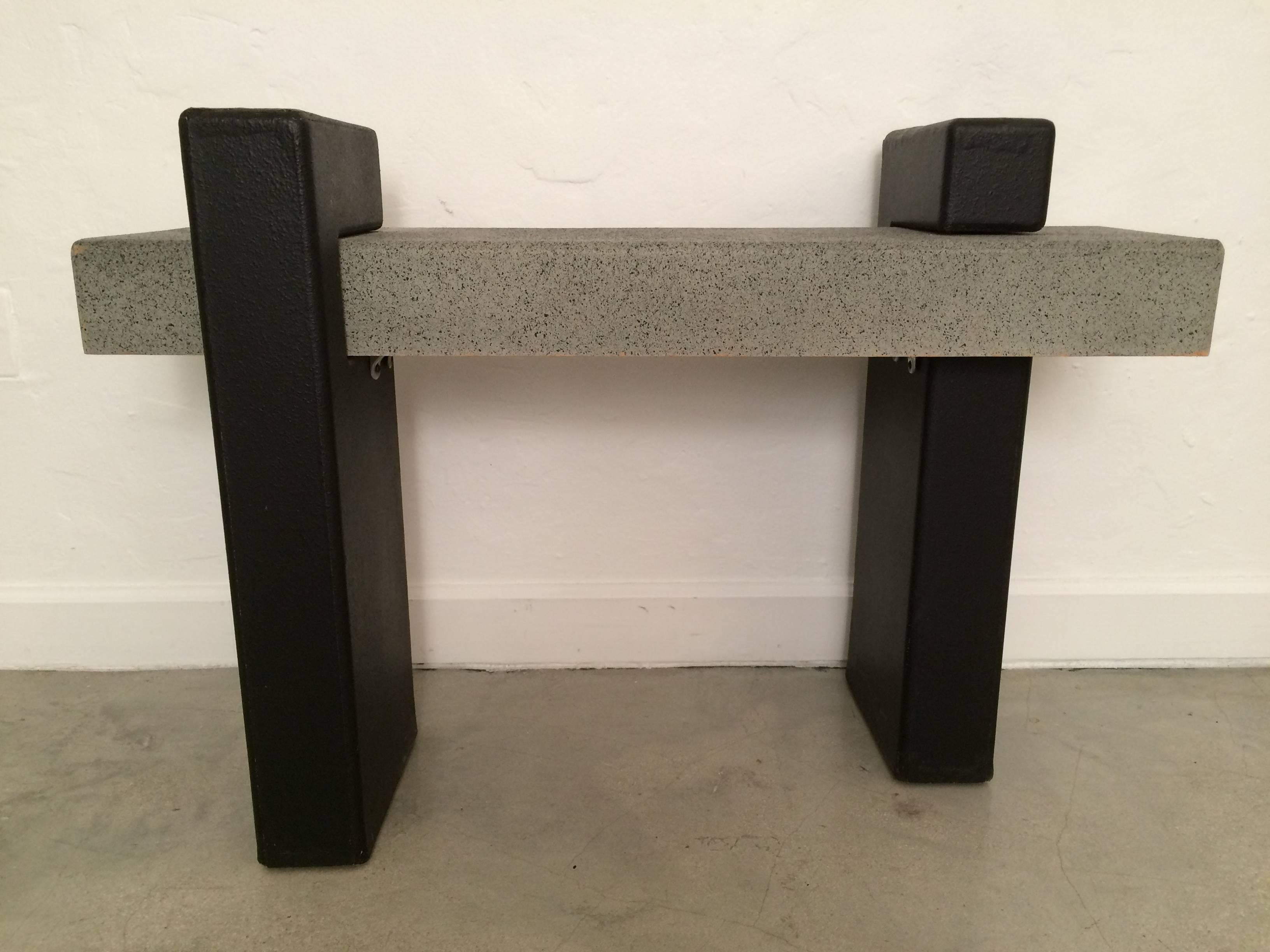 Postmodern grey and black and grey console table, 1980s. Table could have glass top fabricated.