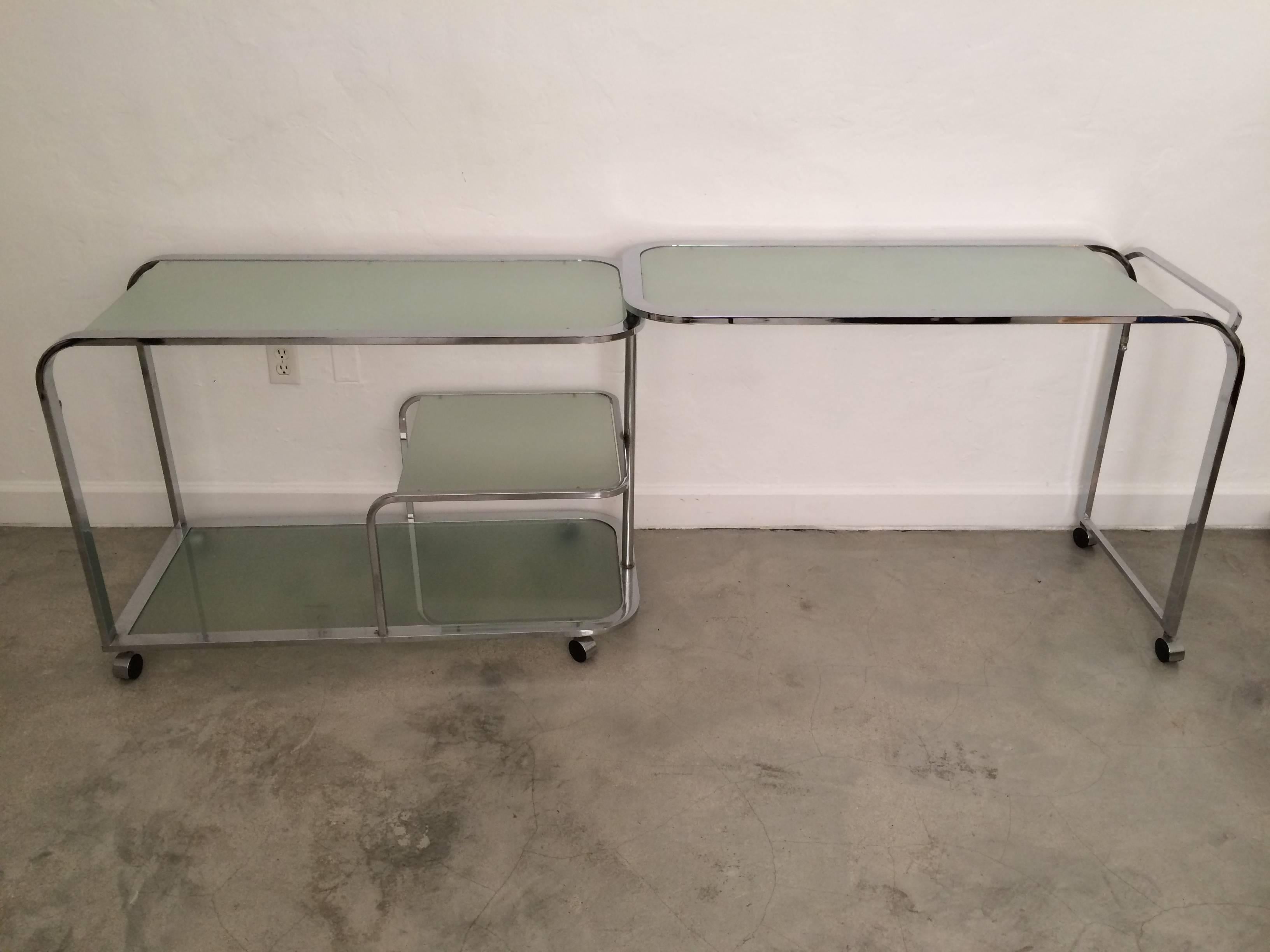 Glass DIA, Design Institute of America Swivel Bar Cart or Writing Table