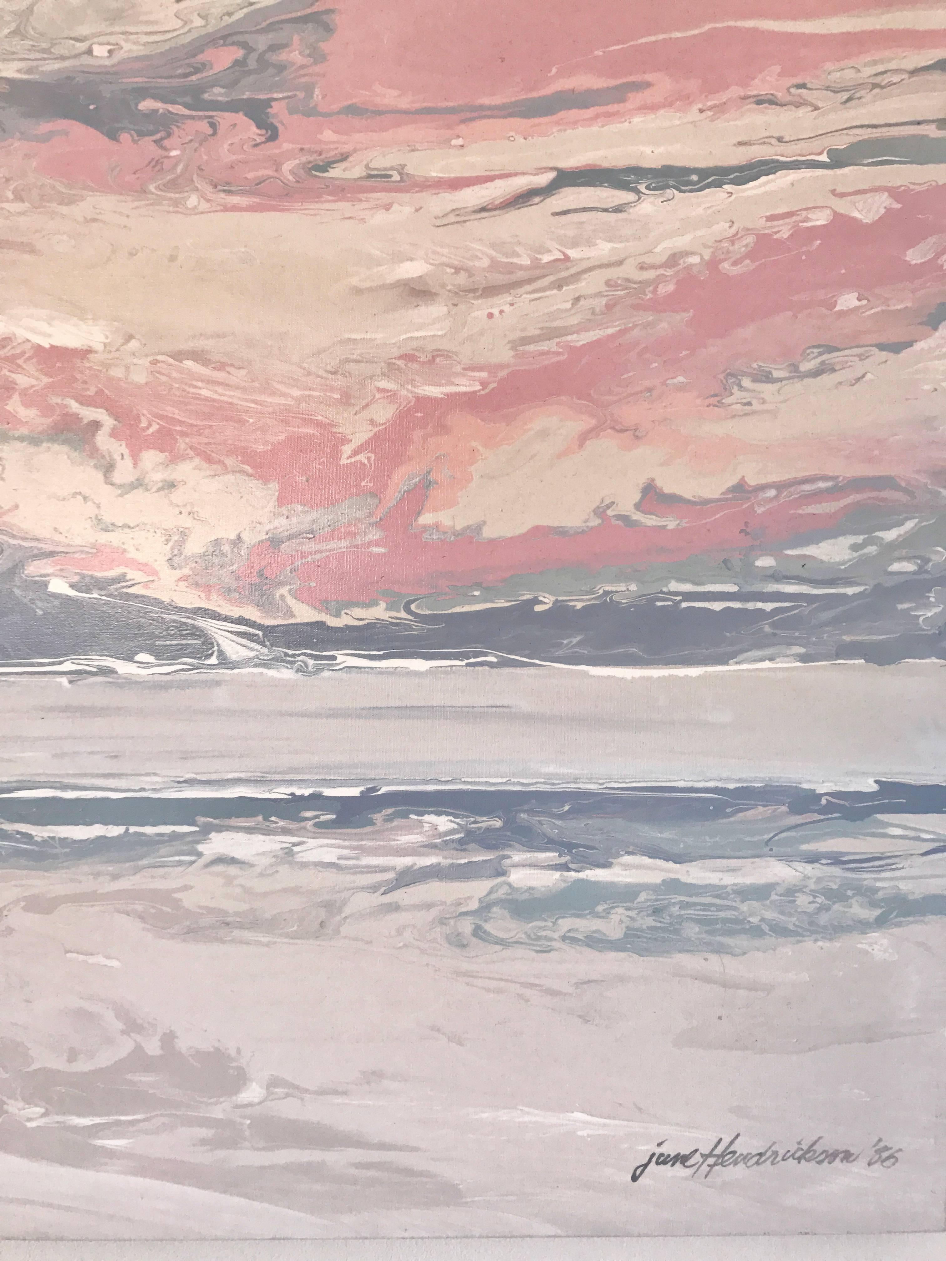 Postmoderne Peinture à l'huile contemporaine « Sunset » de June Hendrickson, États-Unis, 1986 en vente
