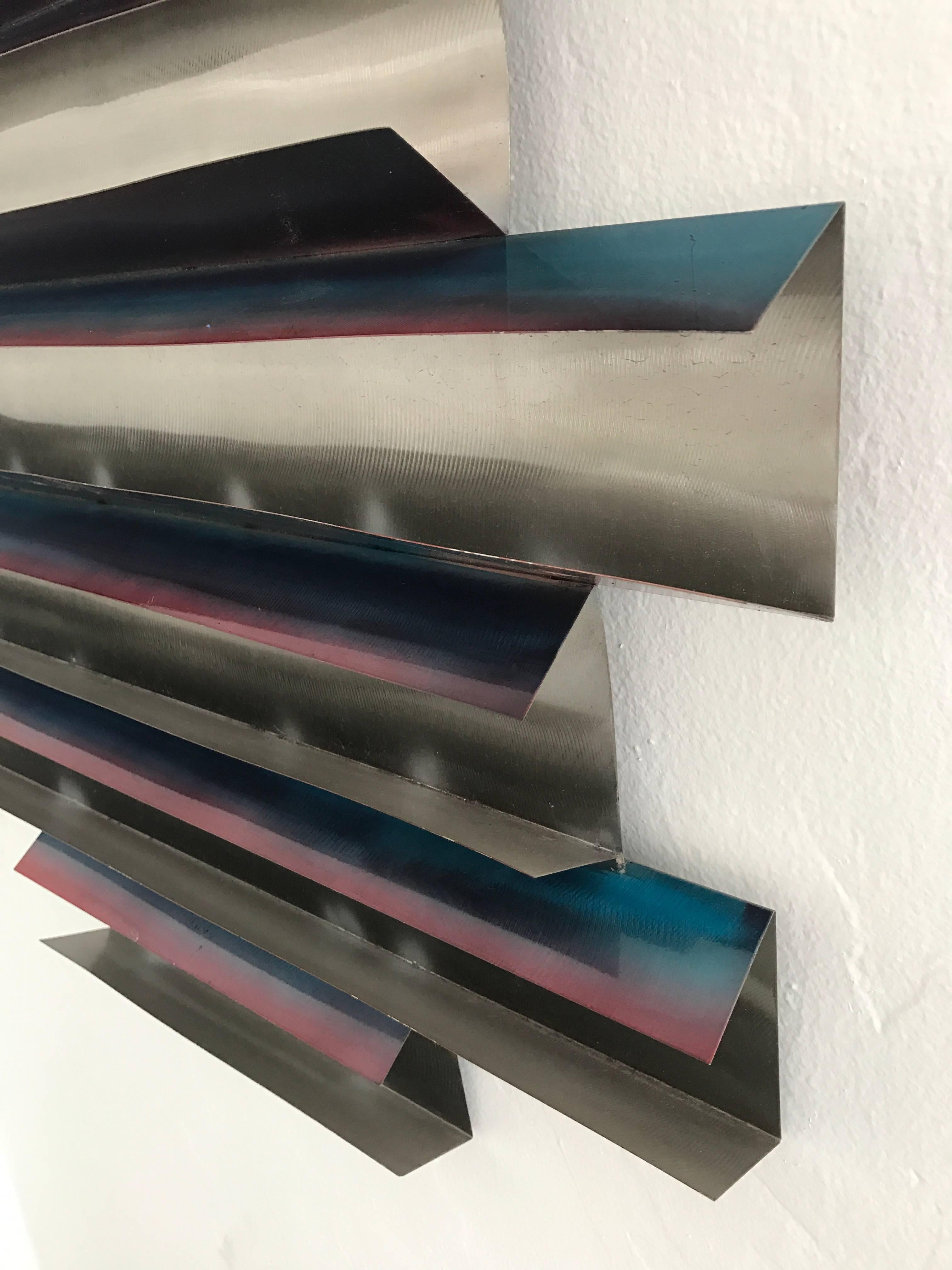 American Angular Pair of Anodized Steel Wall Sculptures by Curtis Jere, USA, Circa 2007 For Sale