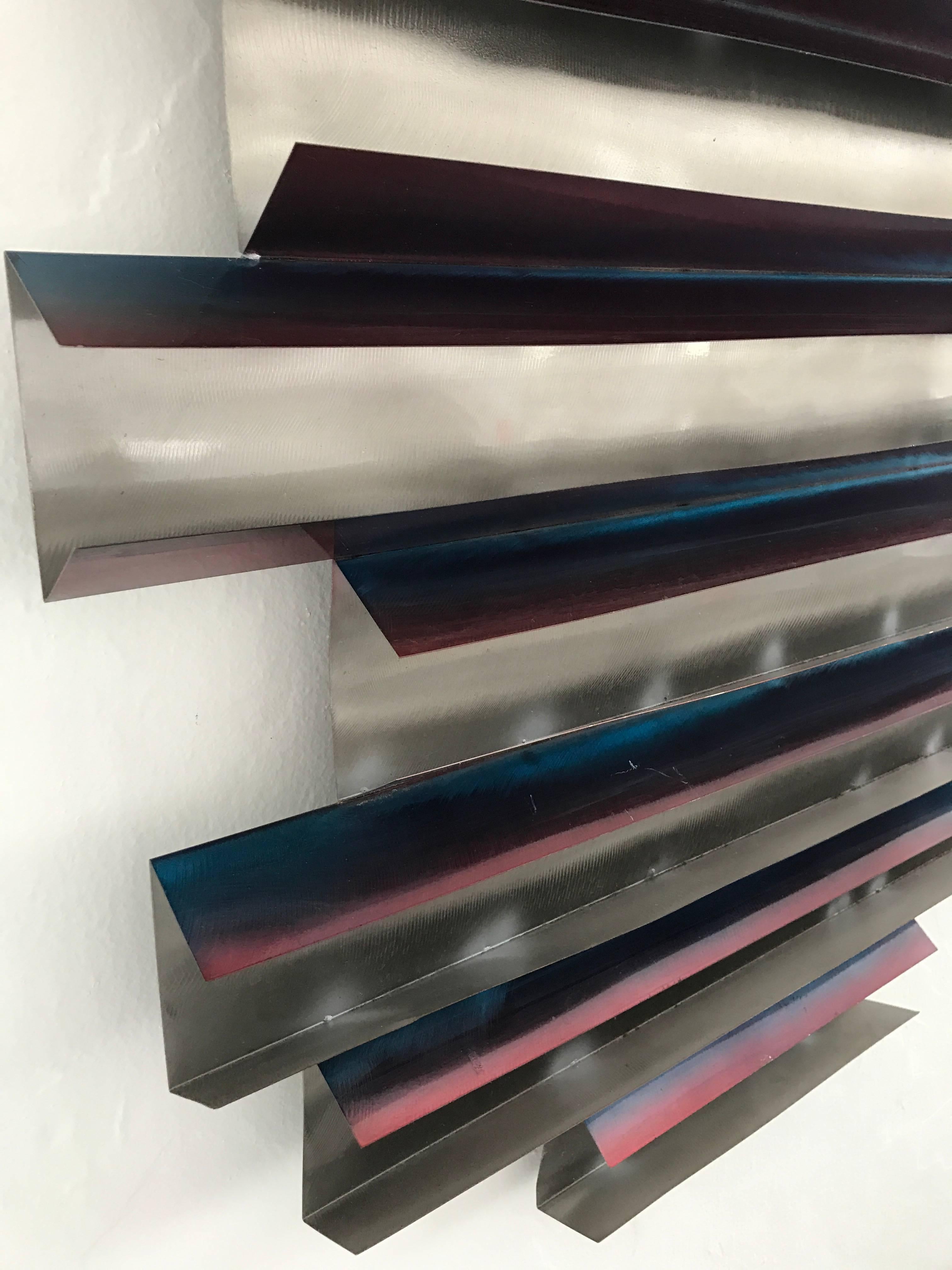 Angular Pair of Anodized Steel Wall Sculptures by Curtis Jere, USA, Circa 2007 In Good Condition For Sale In Miami, FL