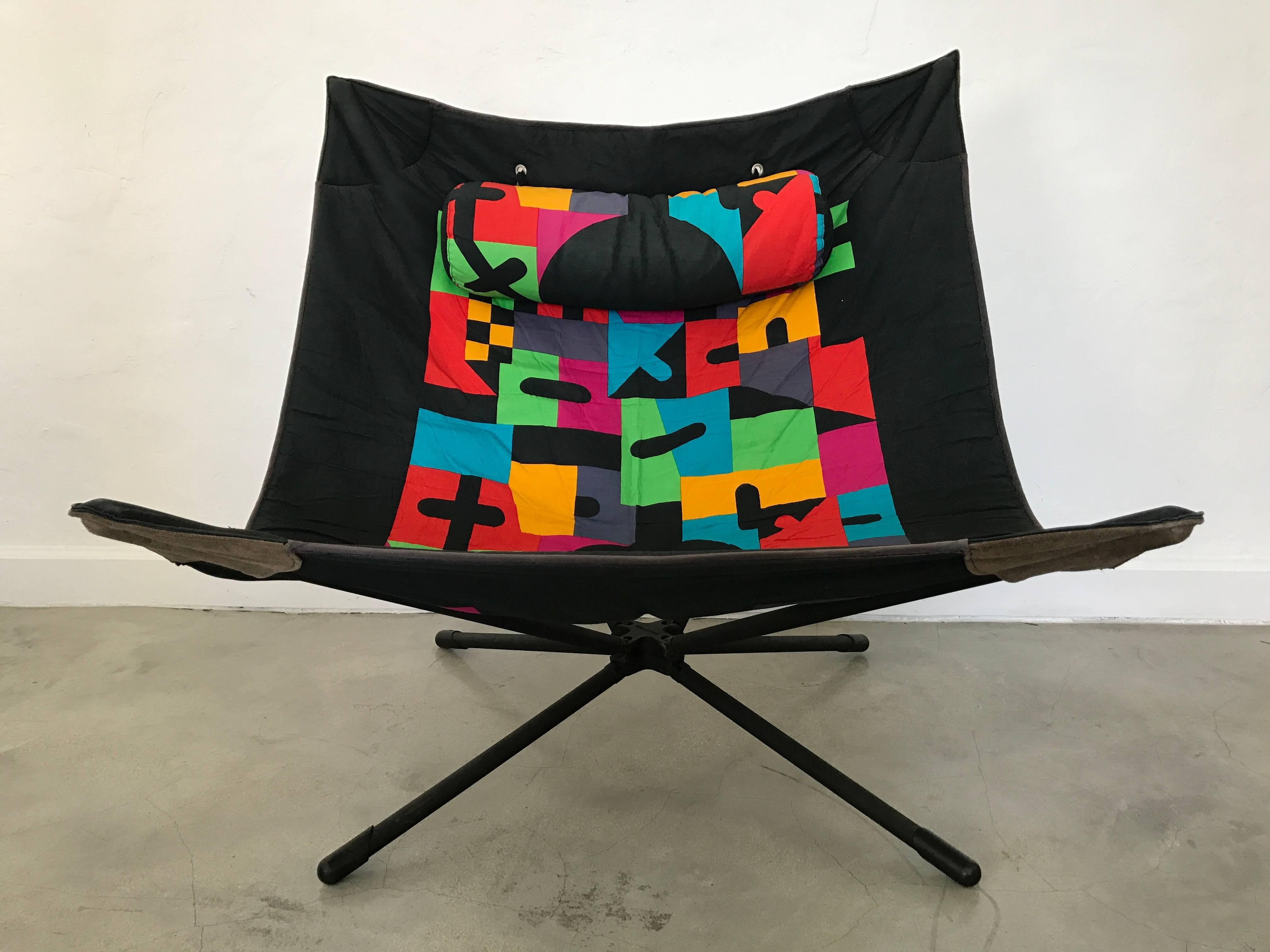 Folding lounge occasional chair in original Missoni Memphis fabric with steel legs by Alberto Salviati and Ambrogio Tresoldi for Saporiti.