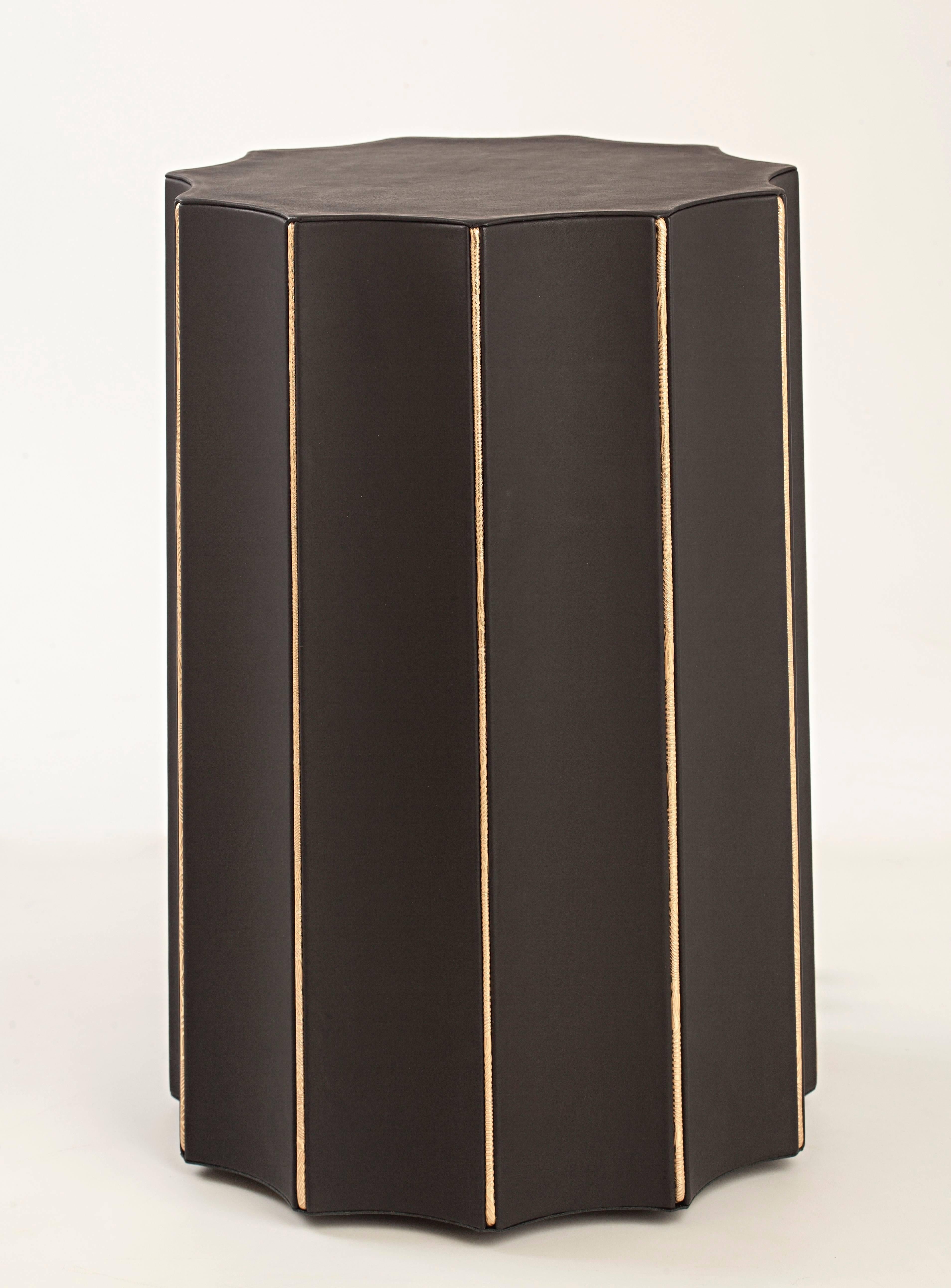 Inspired by the exoskeleton of a Seahorse, André Poli designed these stools using a sculpted wood base and hand-stitched two-tone leather. These stools are new and can be ordered in multiple color variations. Please contact dealer for