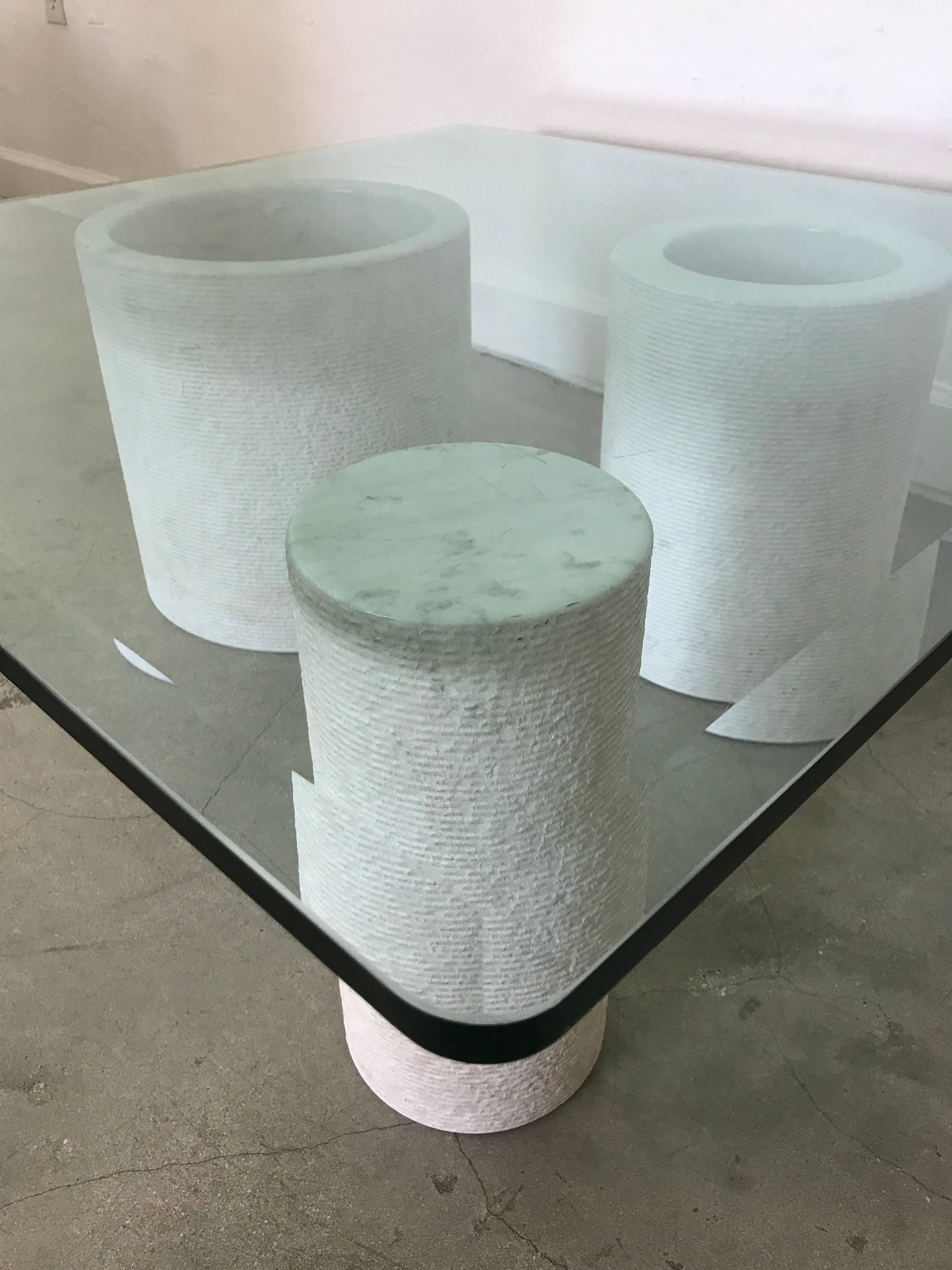 20th Century Angelo Mangiarotti Style Carrara Mable Glass Cocktail or Coffee Table, 1987