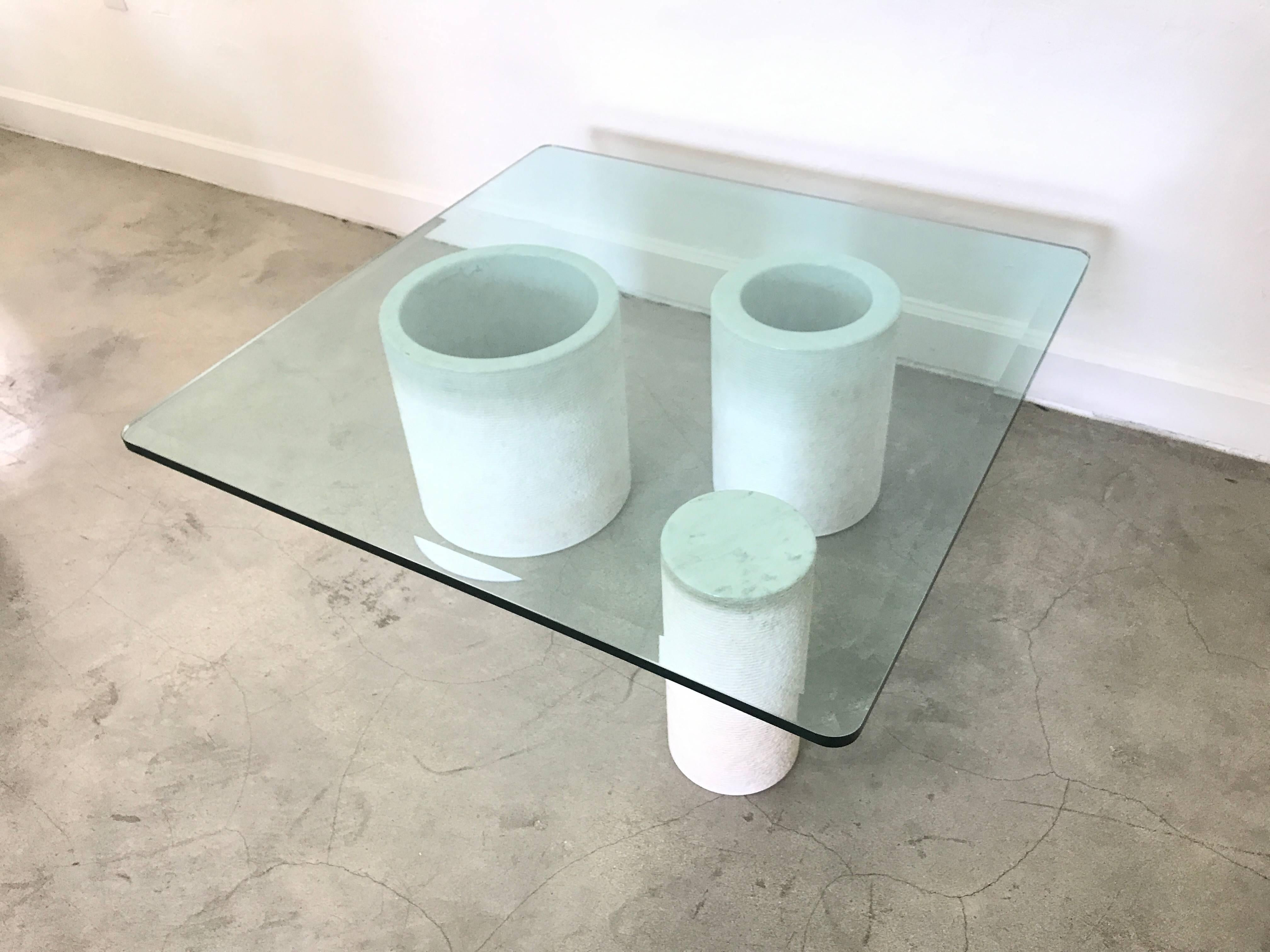 Modern Angelo Mangiarotti Style Carrara Mable Glass Cocktail or Coffee Table, 1987