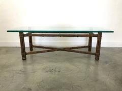 John McGuire Bamboo and Glass Coffee or Cocktail Table