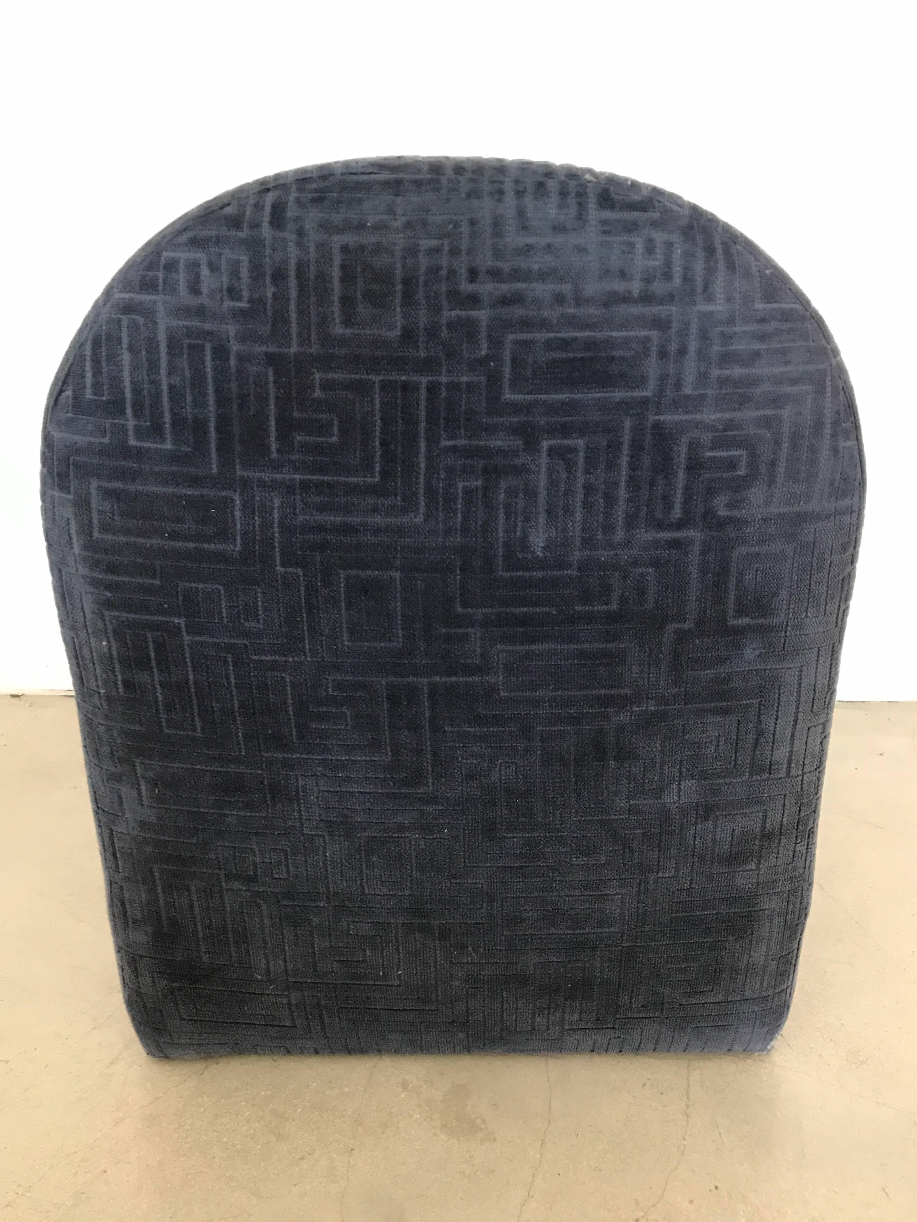 Mid-Century Modern Pair of Geometric Pattern Velvet Fireside Occasional Chairs