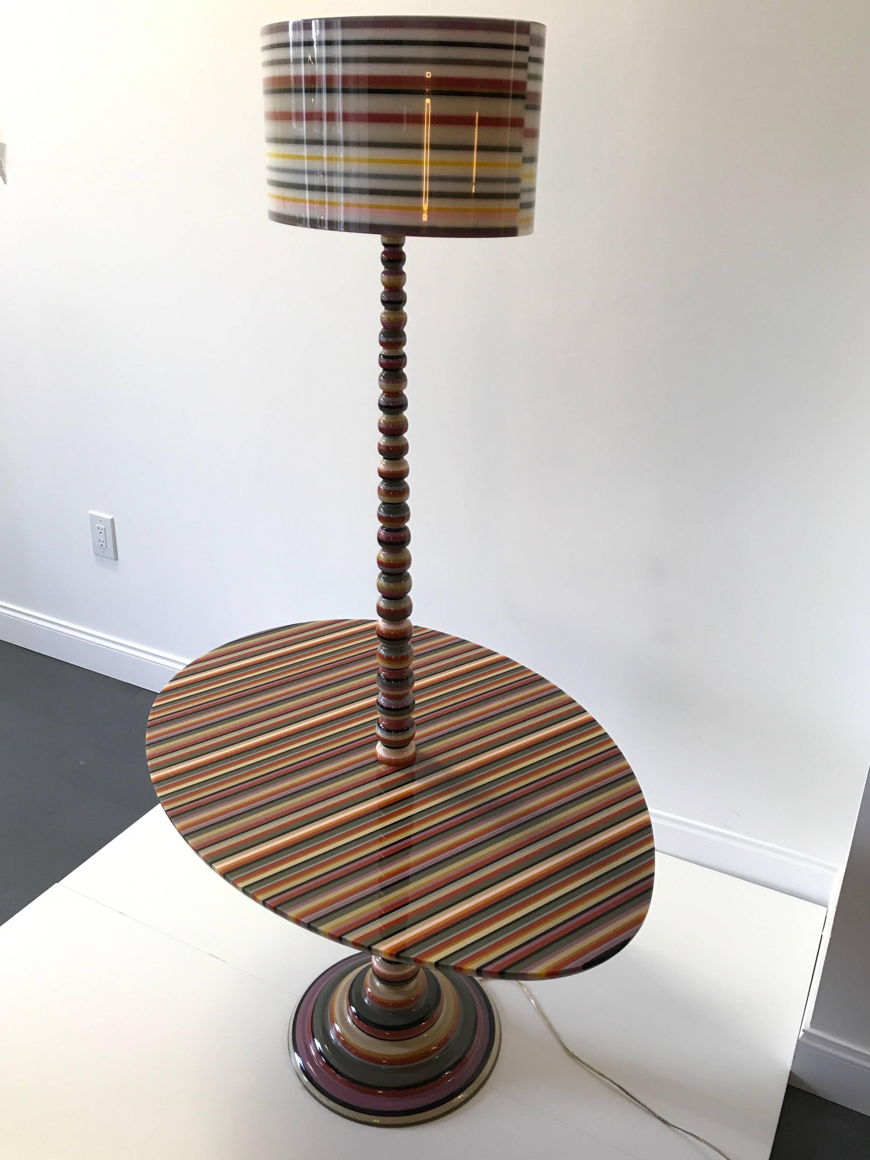 Revolutionary acrylic engineered and designed floor lamp with patented acrylic striping by Jose Martin, Brazil.

Limited edition of three; one available in the US for immediate purchase.

Considered a multimedia artist, art for Jose Marton