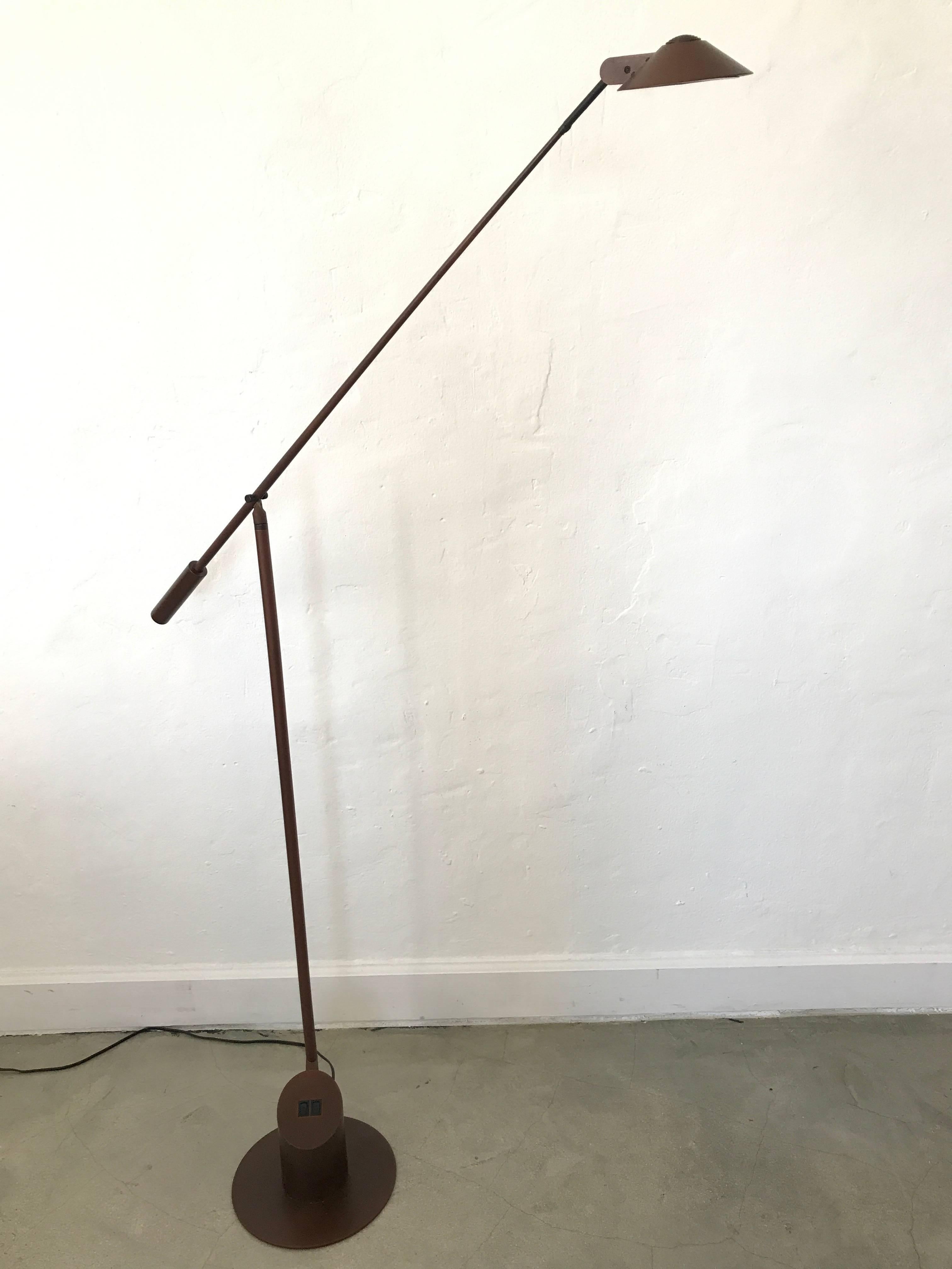 Adjustable matte brown floor lamp with multiple lamp settings by Robert Sonneman for George Kovacs, 1989.
