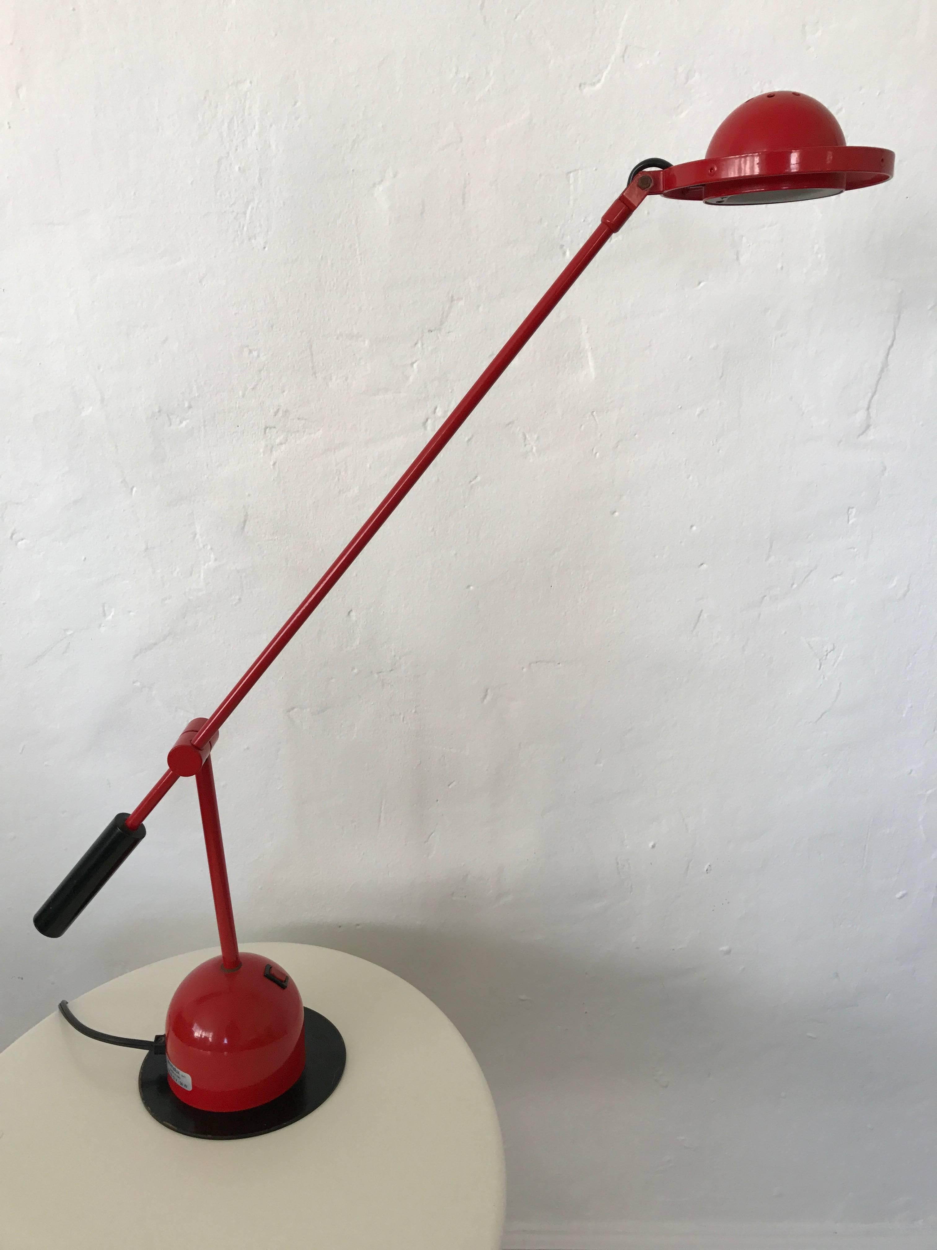 Italian Post Modern Red Adjustable Desk Task or Table Lamp by Gammlux Italy, circa 1980s For Sale