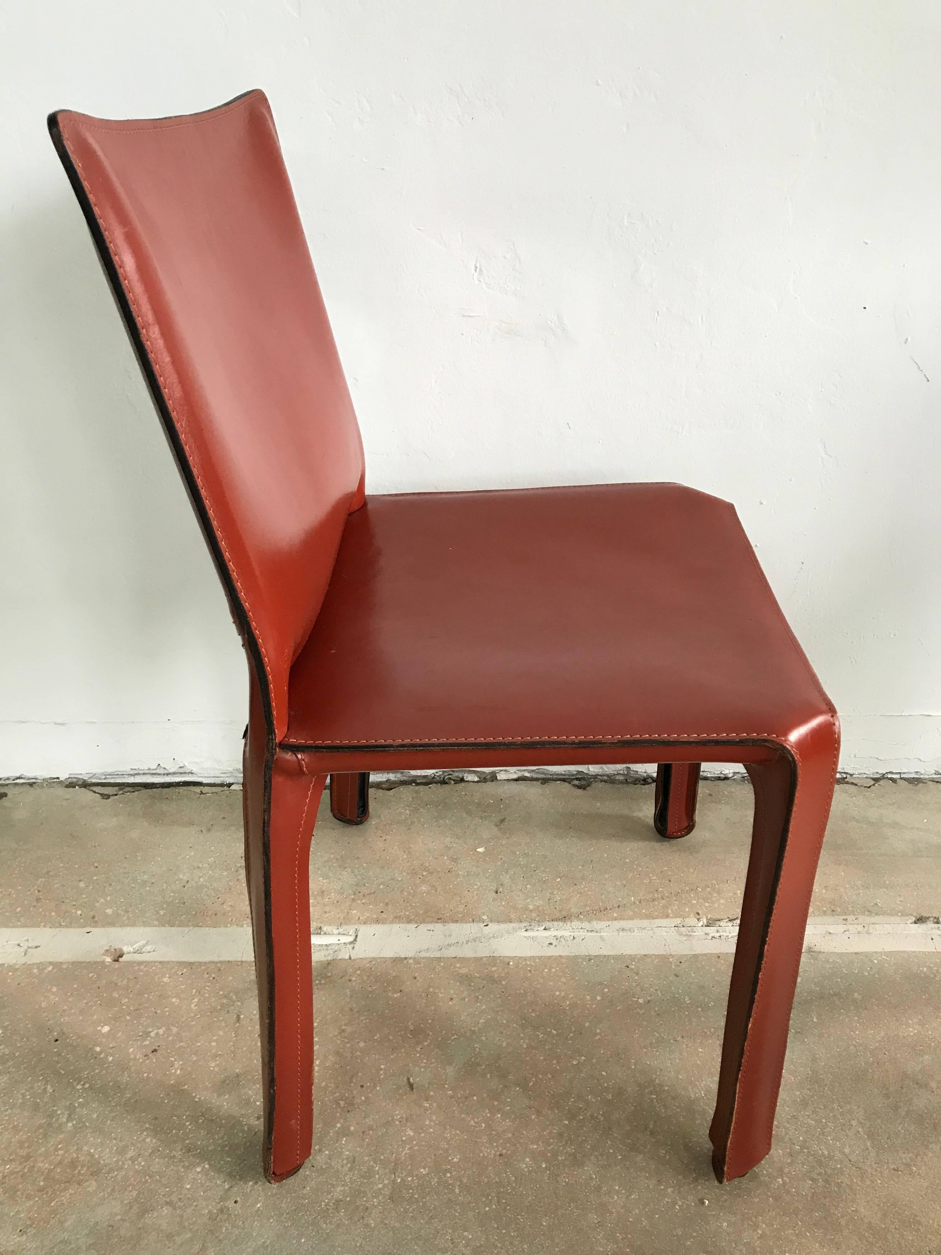 Leather Pair of Mario Bellini “Cab” Dining Chairs for Cassina