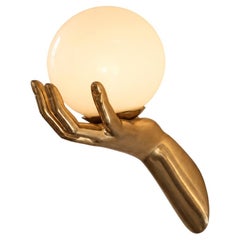Maison Arlus Gilt Bronze Hand Wall Sconce with Opaline Glass Globe, France, 1970