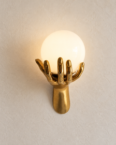Maison Arlus Gilt Bronze Hand Wall Sconce with Opaline Glass Globe, France, 1970