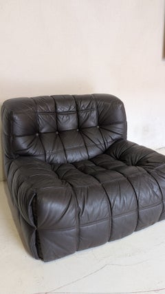 Michel Ducaroy Kashima – Vintage-Lounge-Sessel aus dunkelbraunem Leder für Ligne Roset