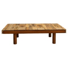 Roger Capron Signed Herbier Ceramic and Wood Coffee Table, France, 1970s