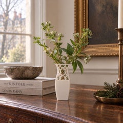 Contemporary Hand-Carved Porcelain Bud Vase - Oval Lattice