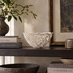 Contemporary Hand-Carved Reticulated Porcelain Bowl - Warm White