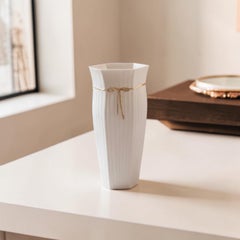 Hand-Carved White Porcelain Vase with Sculptural Gold Rope Detail