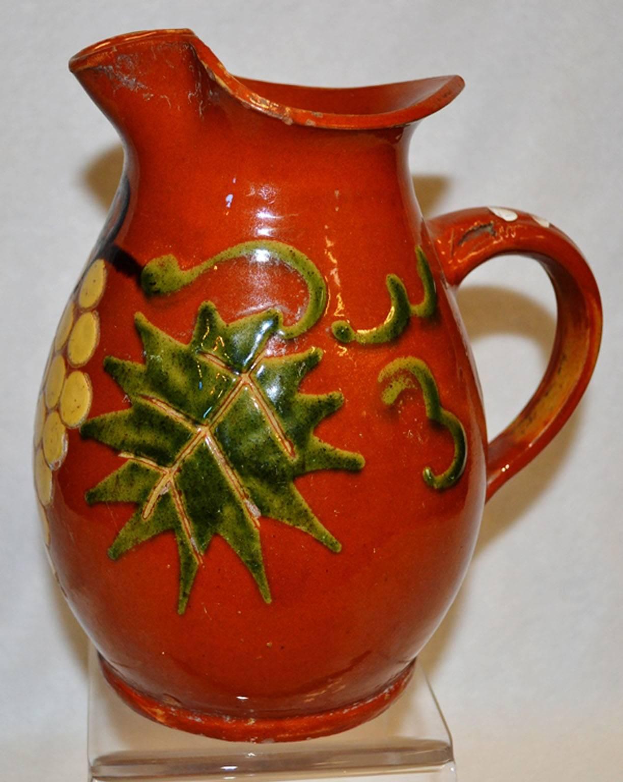 French Turn of the Century Pair of Earthenware Pitchers 'Grapes'