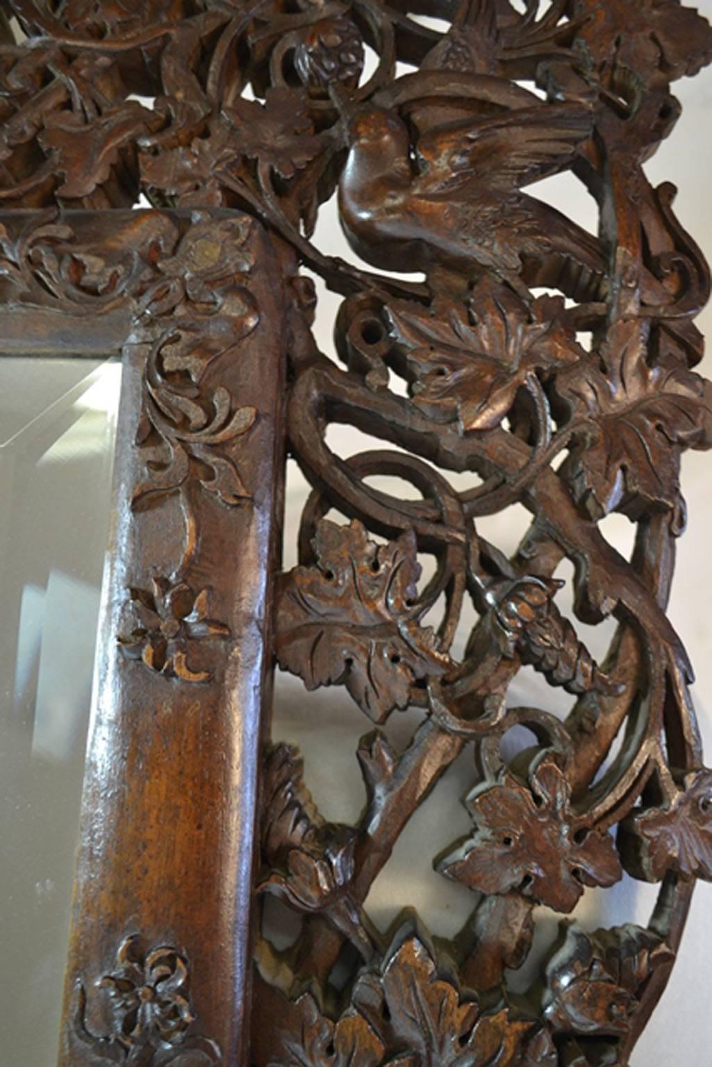 19th Century Mirror with Carved Wood Frame In Good Condition In Vista, CA