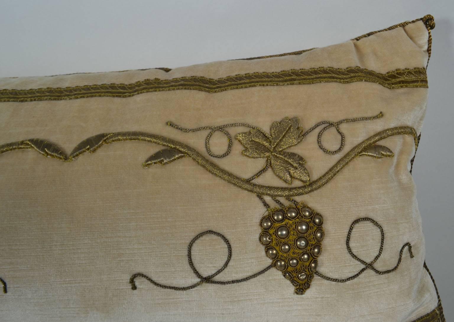 North American Pillow with Antique Raised Gold Metallic Embroidery