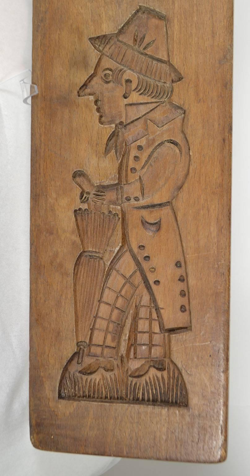 Carved Double-Sided Wooden Gingerbread Mold, Man and Woman For Sale