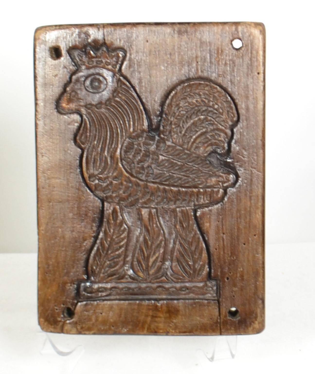 Wooden gingerbread mold, (rooster with crown).