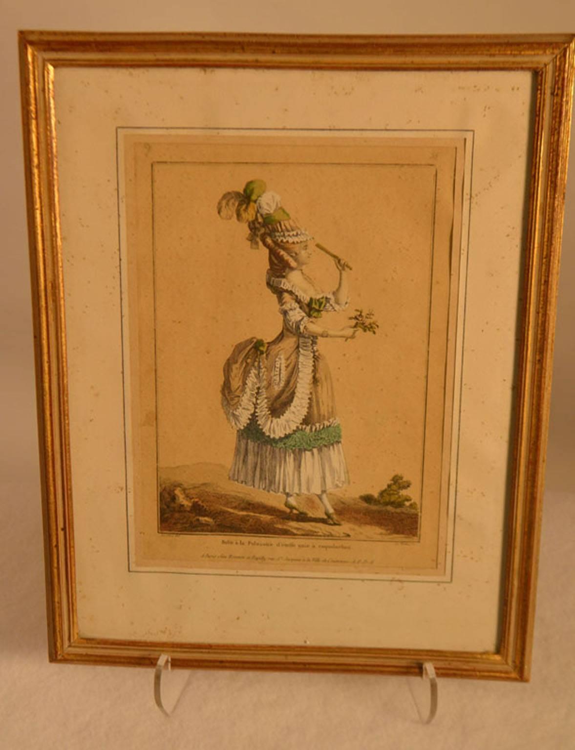 European 18th Century Framed Fashion Engraving For Sale
