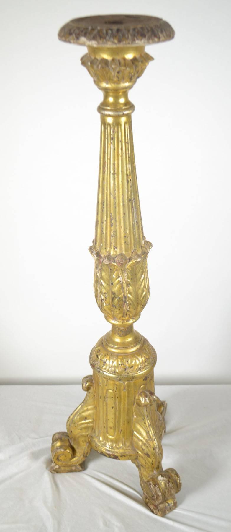 Louis XVI  Giltwood Candlestick In Good Condition For Sale In Vista, CA