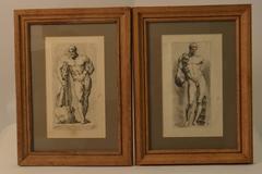 Bookplate etchings of the Farnese Hercules and Michelangelo's David, set of two