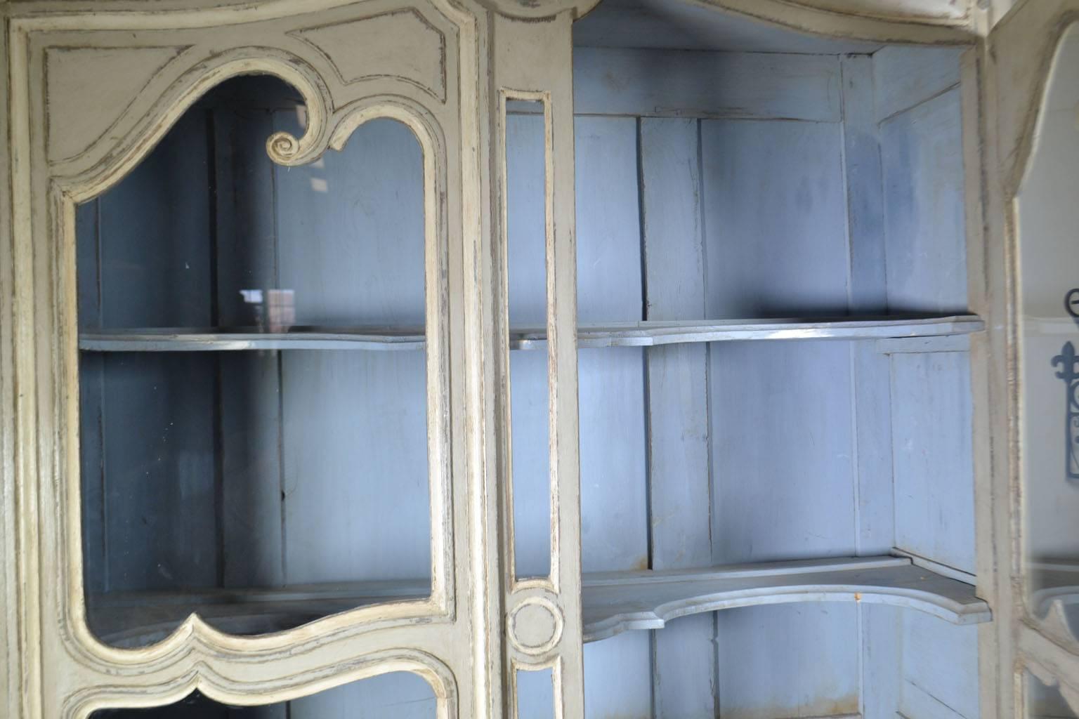 Glass Painted Buffet Deux-Corps from Normandy For Sale