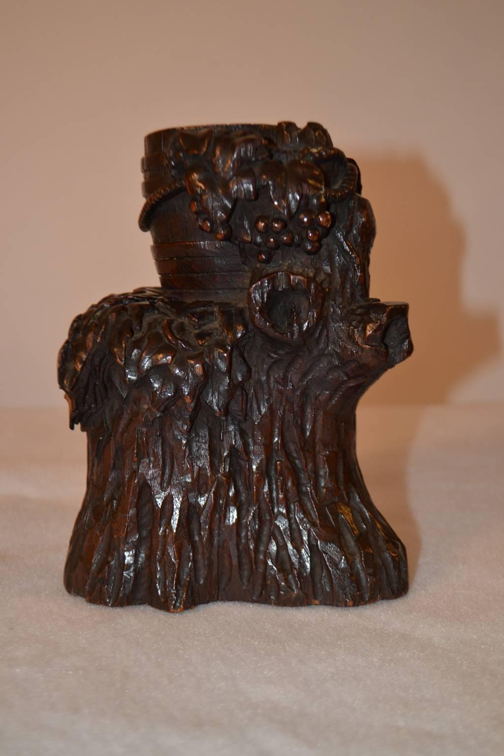 French Black Forest Carving of Bucket of Grapes, Stump For Sale