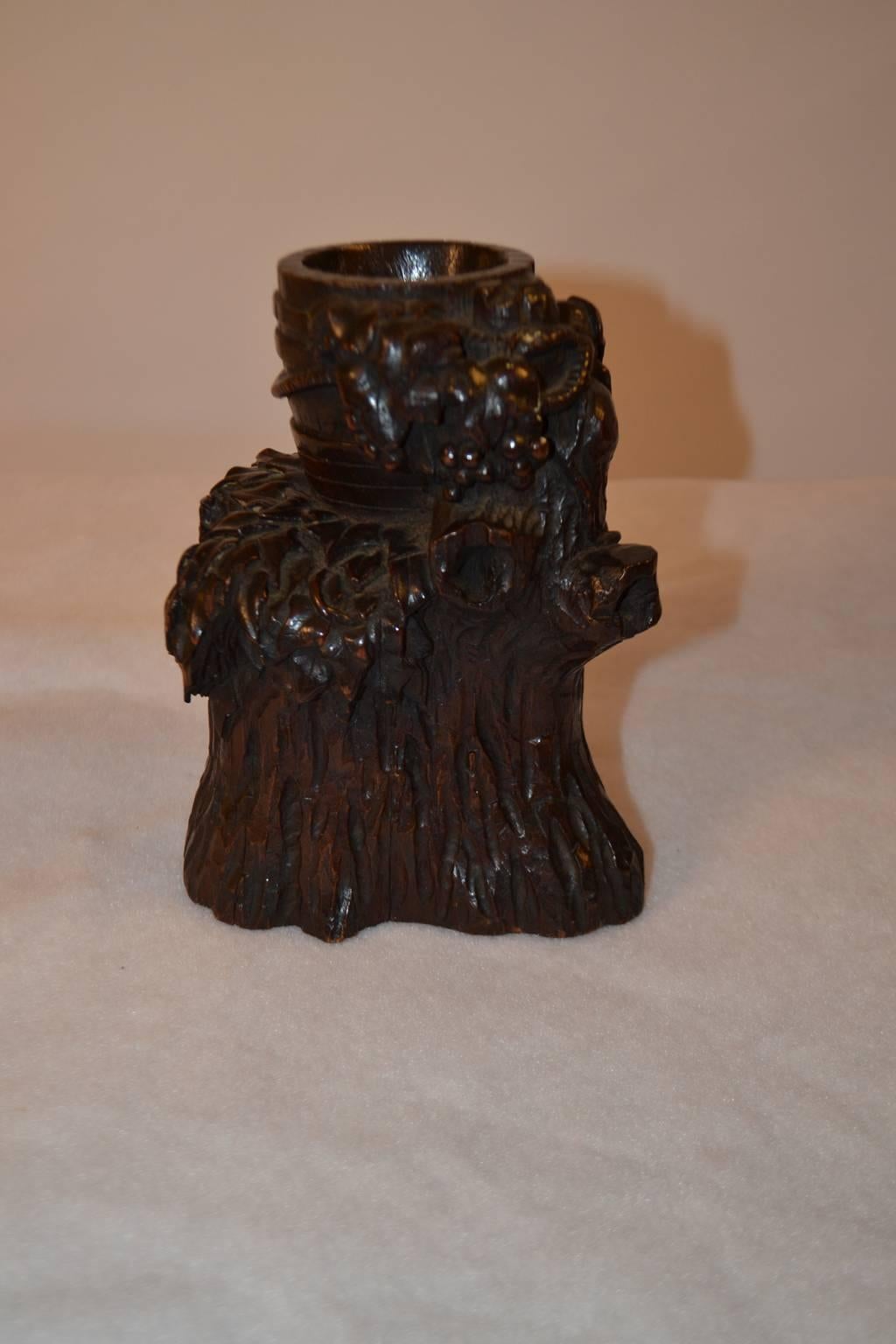 Carved Black Forest Carving of Bucket of Grapes, Stump For Sale