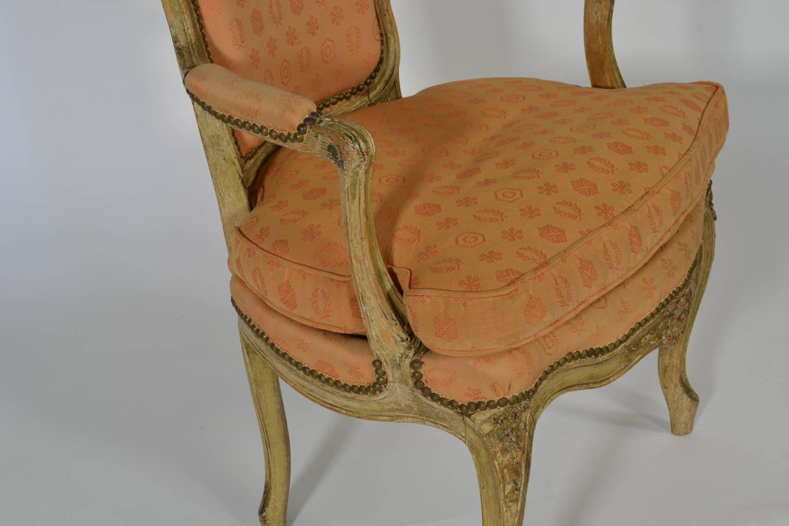 Pair of Louis XV Carved and Crème Peinte Fauteuils In Good Condition For Sale In Vista, CA