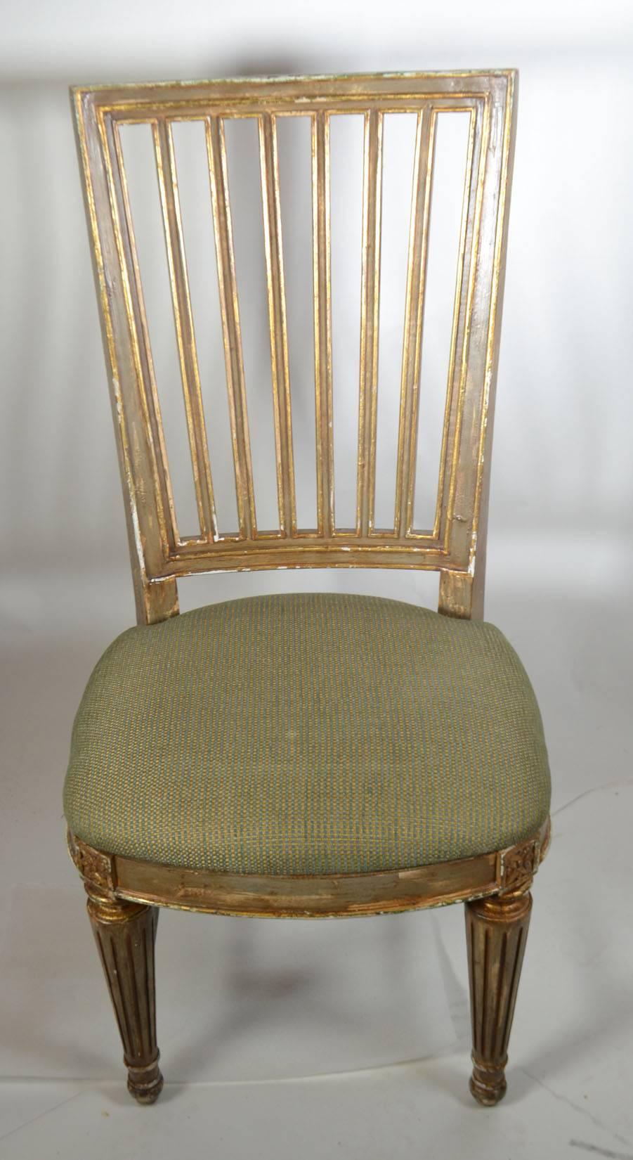 European Suite of Eight Parcel-Gilt and Polychromed Dining Chairs For Sale