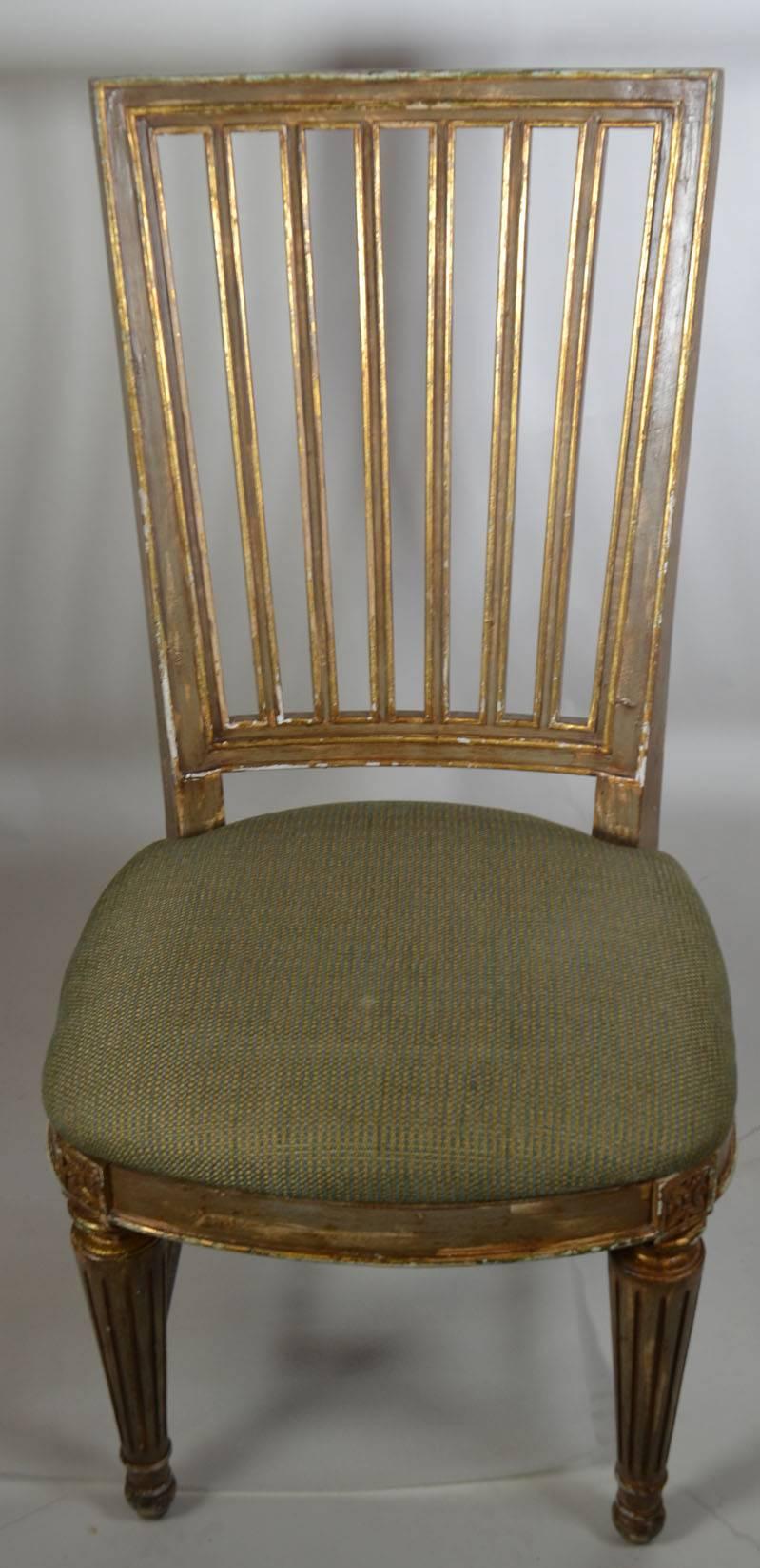 Suite of Eight Parcel-Gilt and Polychromed Dining Chairs In Good Condition For Sale In Vista, CA
