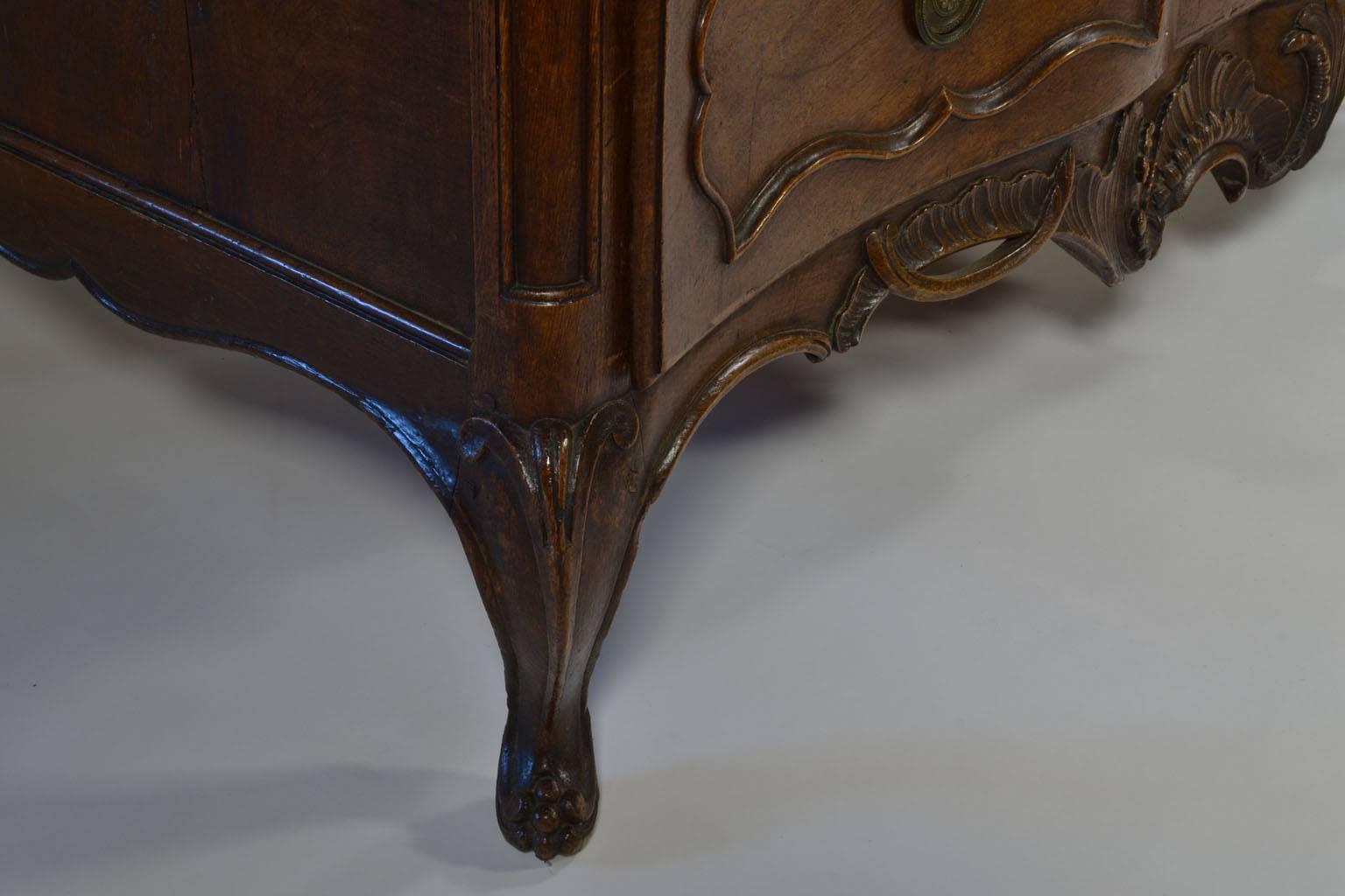 18th Century and Earlier French Provincial Carved Oak Commode For Sale