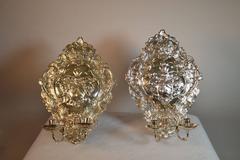 Antique Dutch Silvered Brass Two-Light Sconces