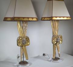 Pair of Italian 18th Century Giltwood Lamps